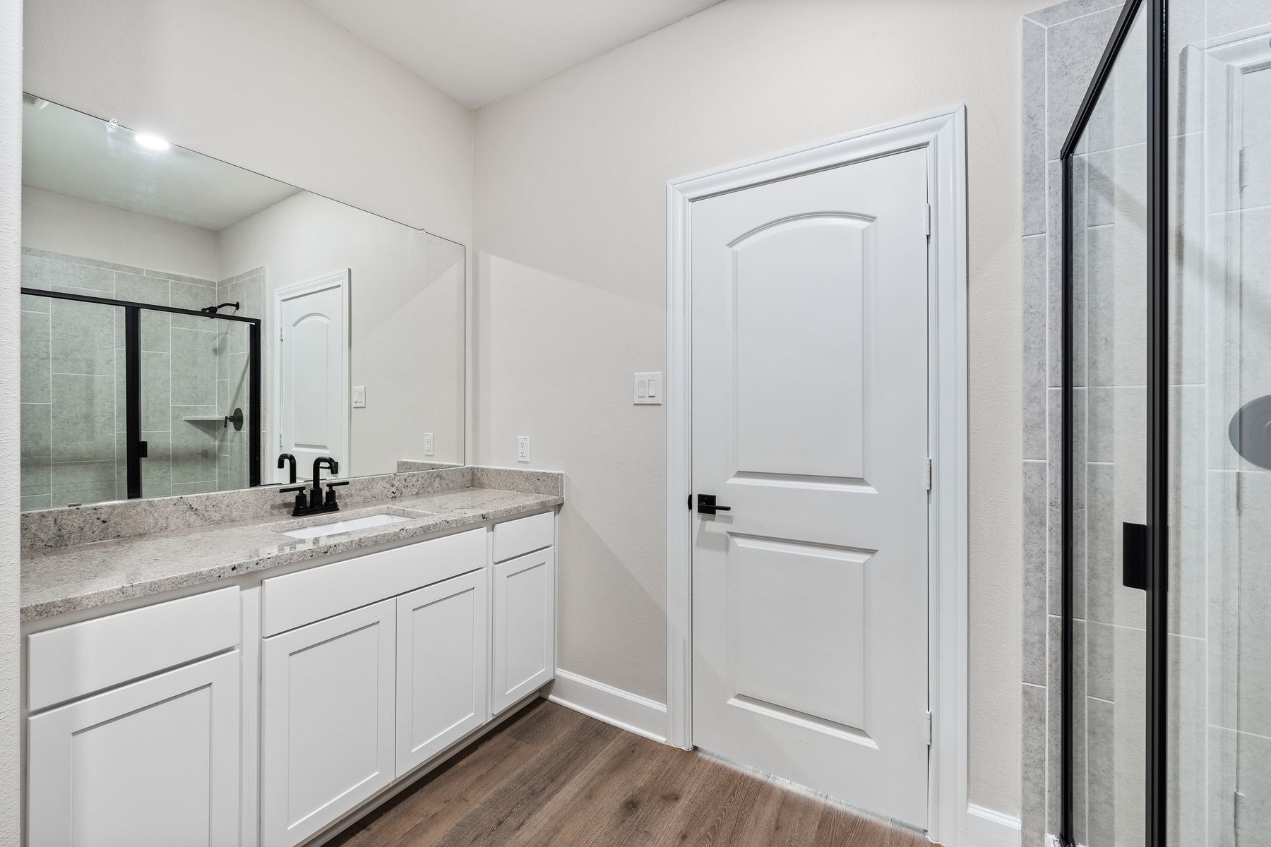 The master bathroom of the Rio Grande has a walk-in, glass shower.