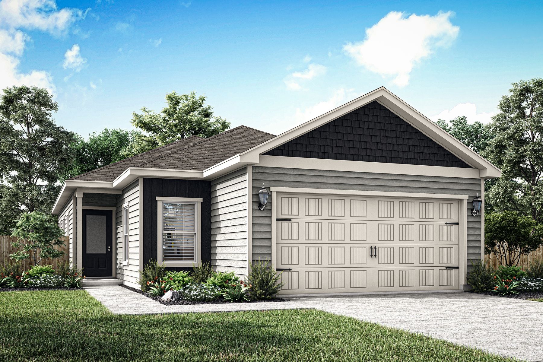 Rendering of the Hawthorn floor plan that has a siding exterior.