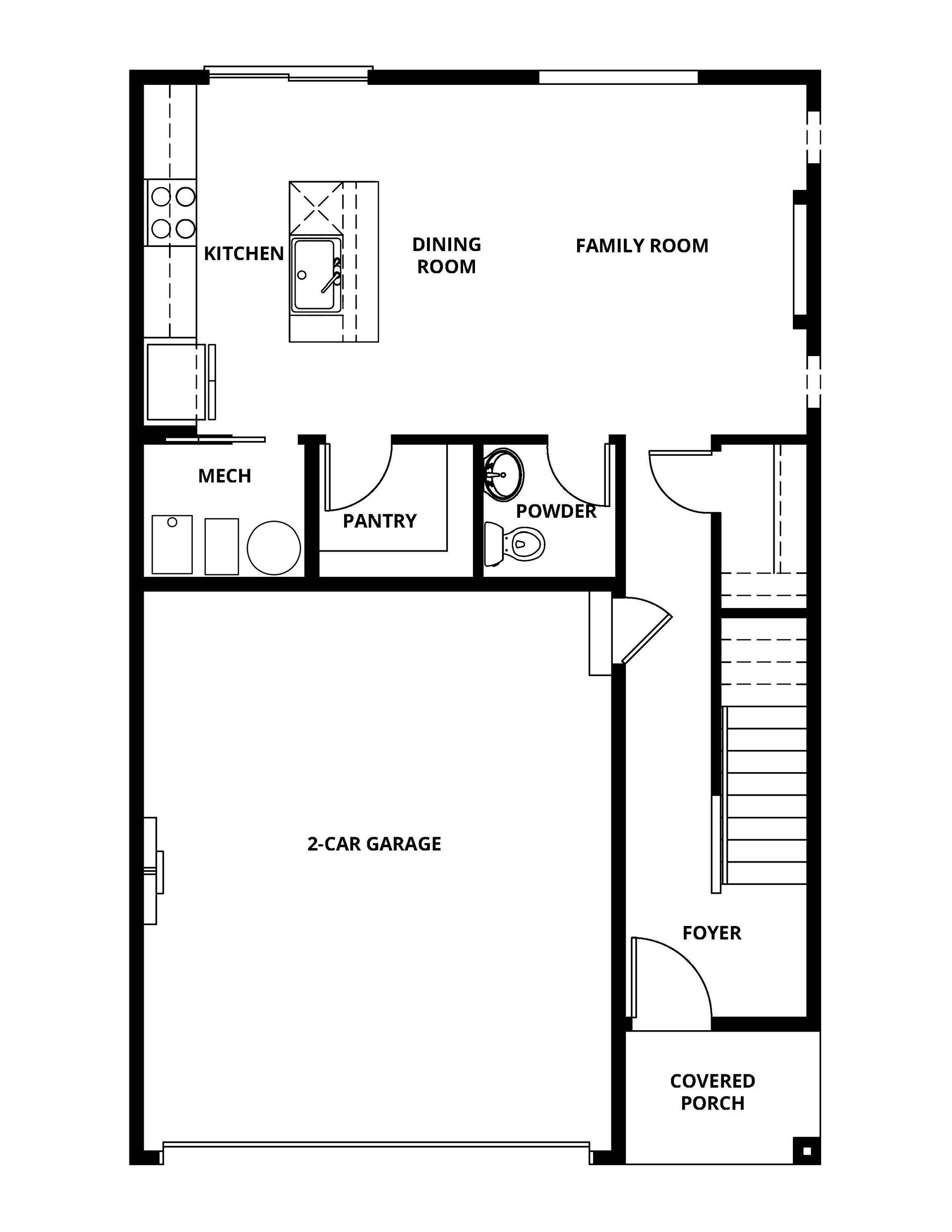 The first floor of the Foster has the chef ready kitchen and spacious family room/