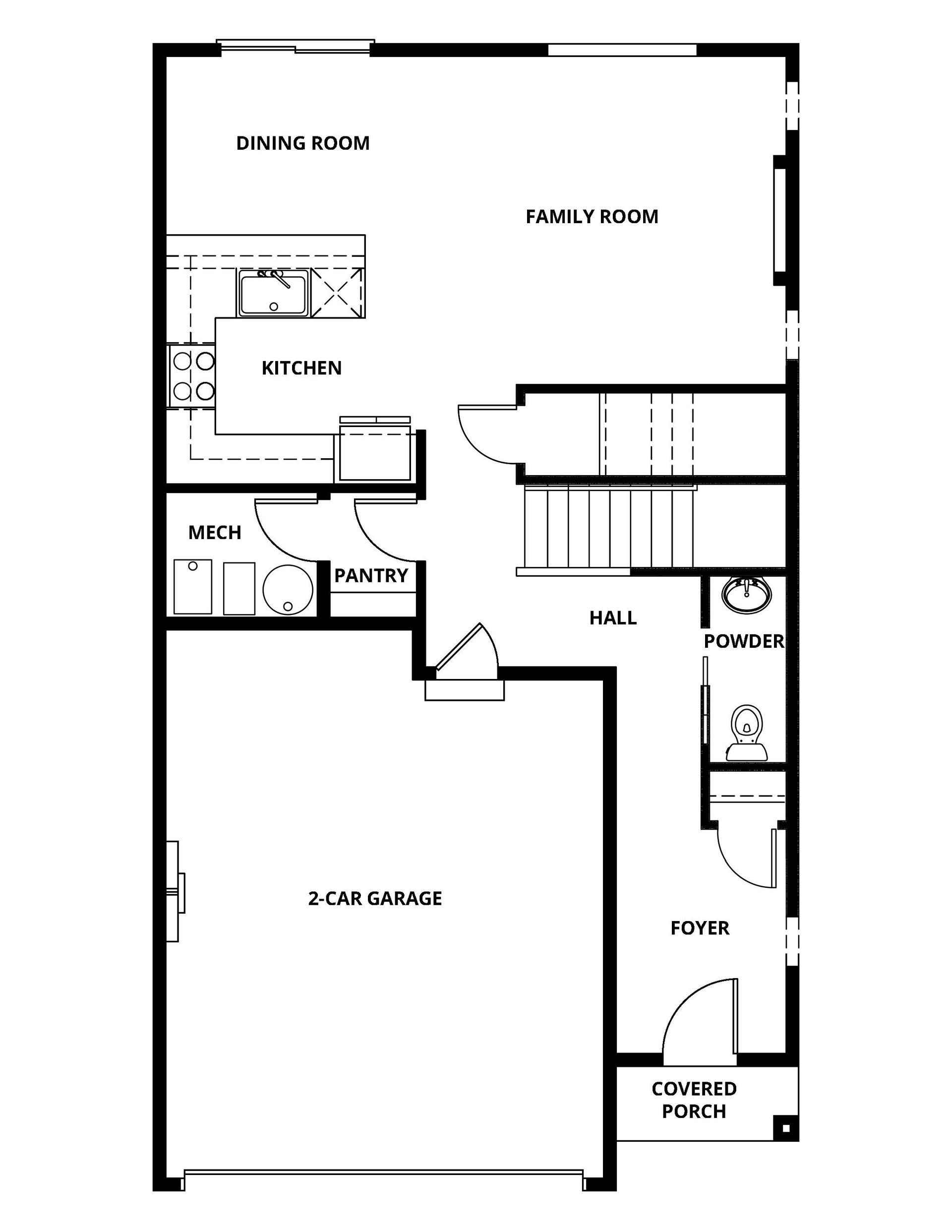 The first floor of the Howard has the chef ready kitchen and a spacious family room.