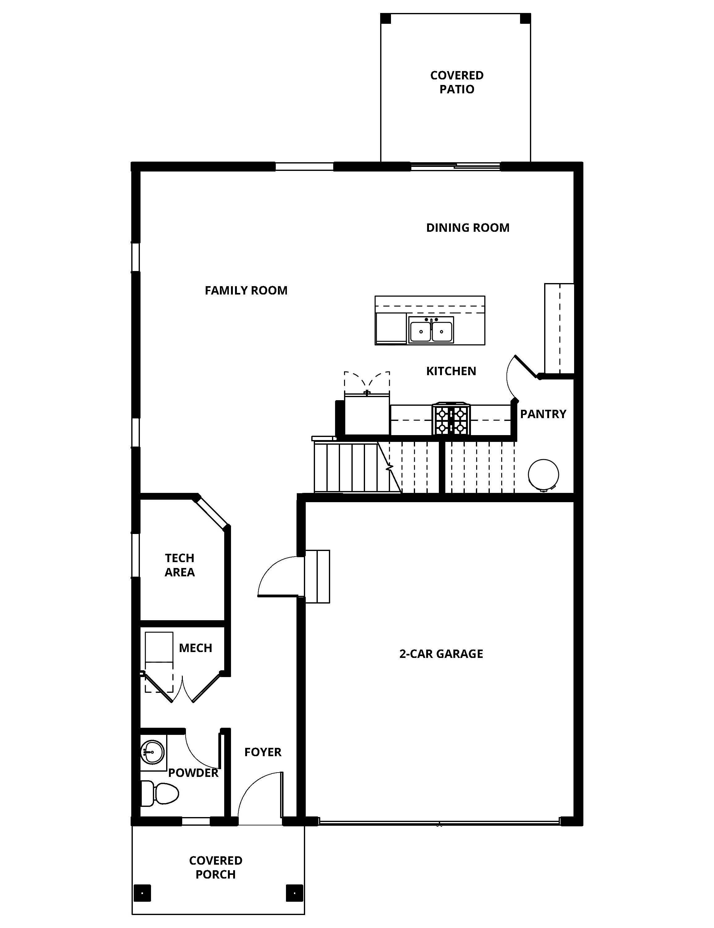 The first floor of the Ridge has the chef ready kitchen and the spacious family room.