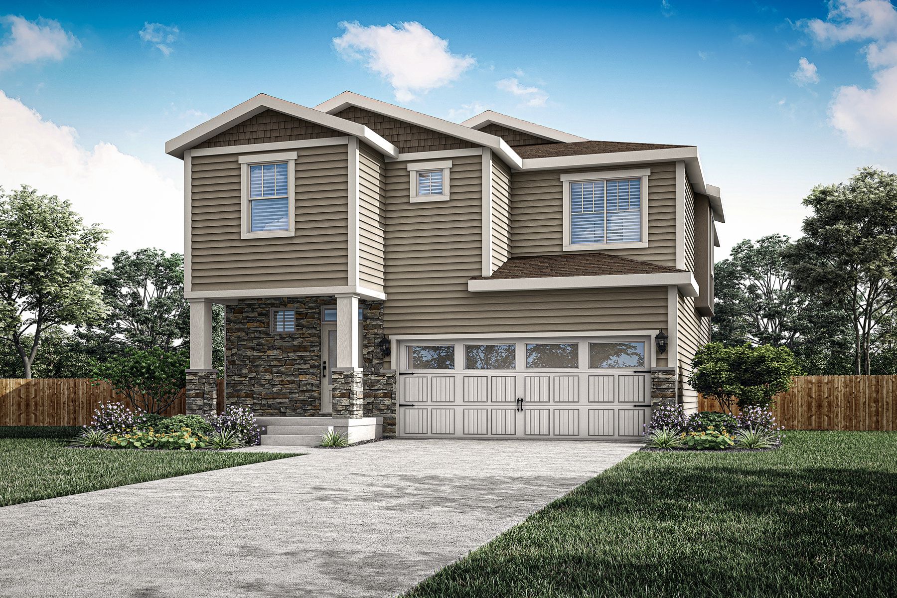 The Ridge is a beautiful two story home with siding.