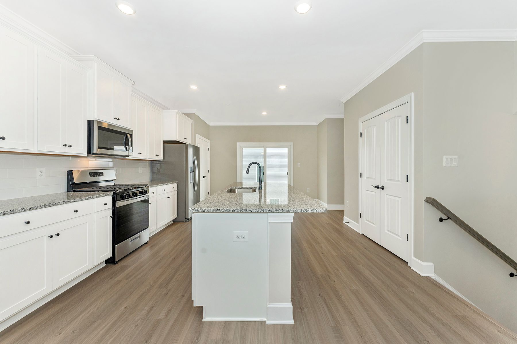 This kitchen comes with stainless-steel appliances