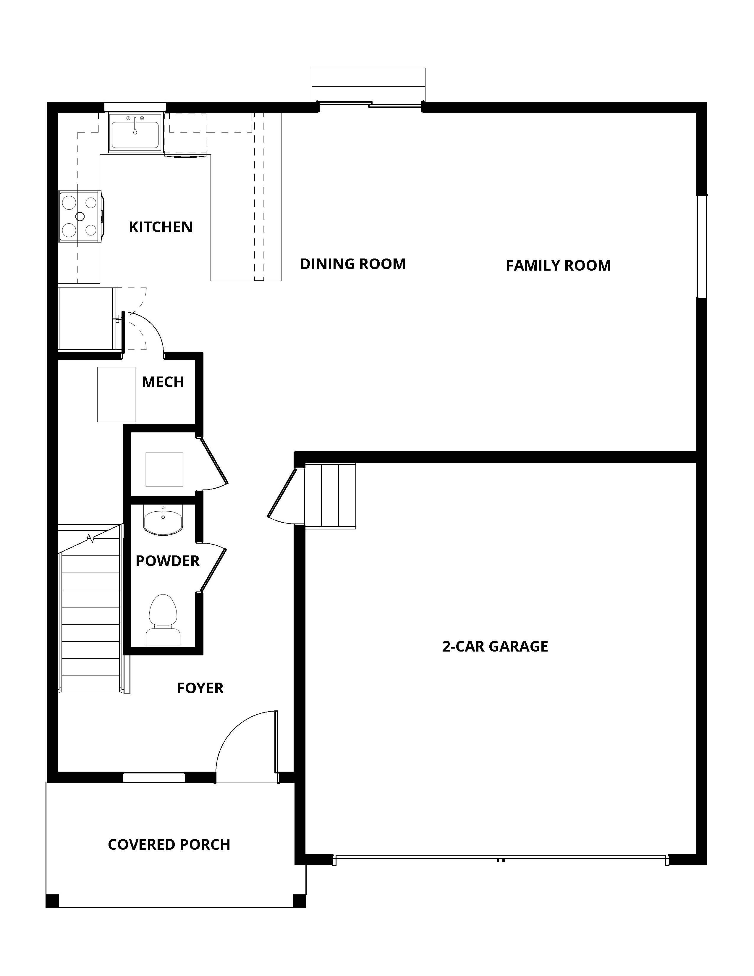 The first floor of the Laramie has the chef ready kitchen and spacious family room.