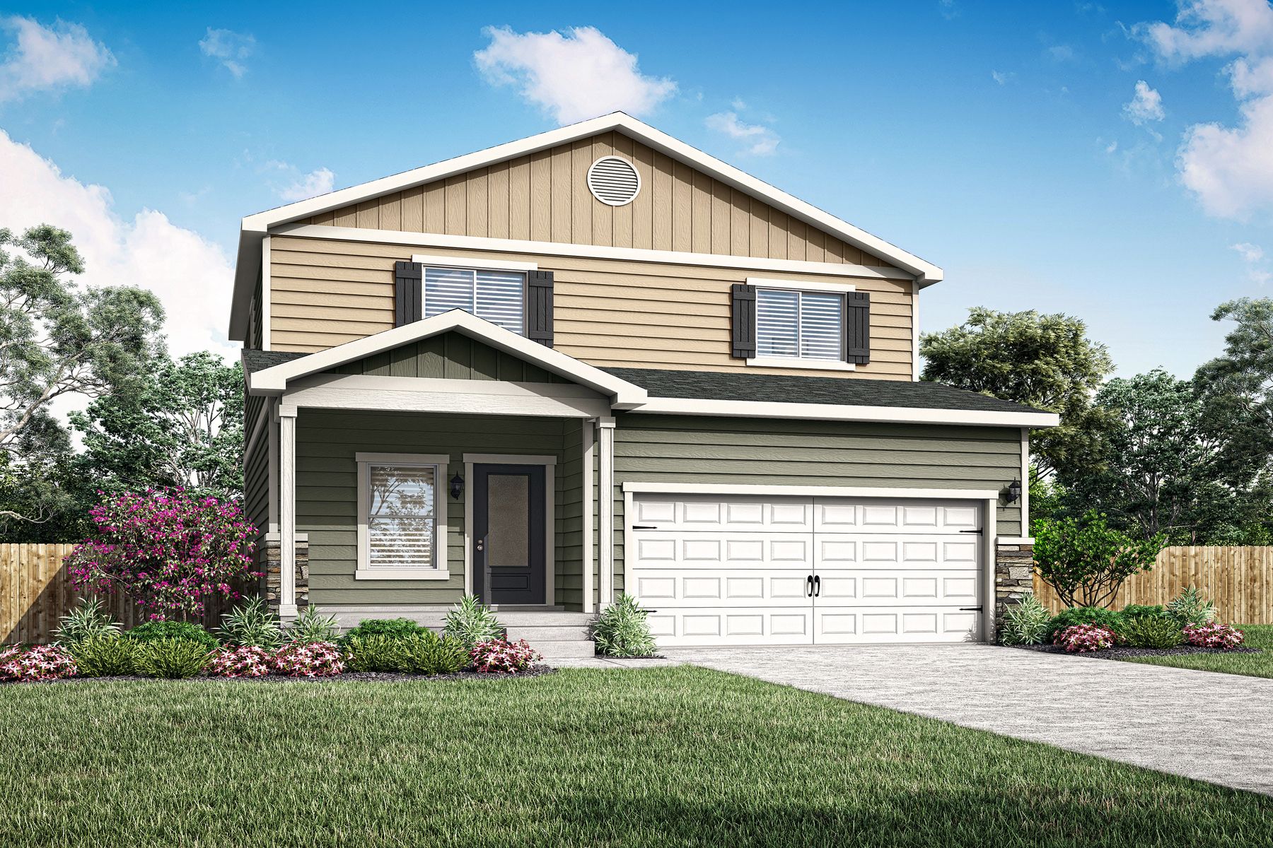 The Laramie is a beautiful two story home with siding