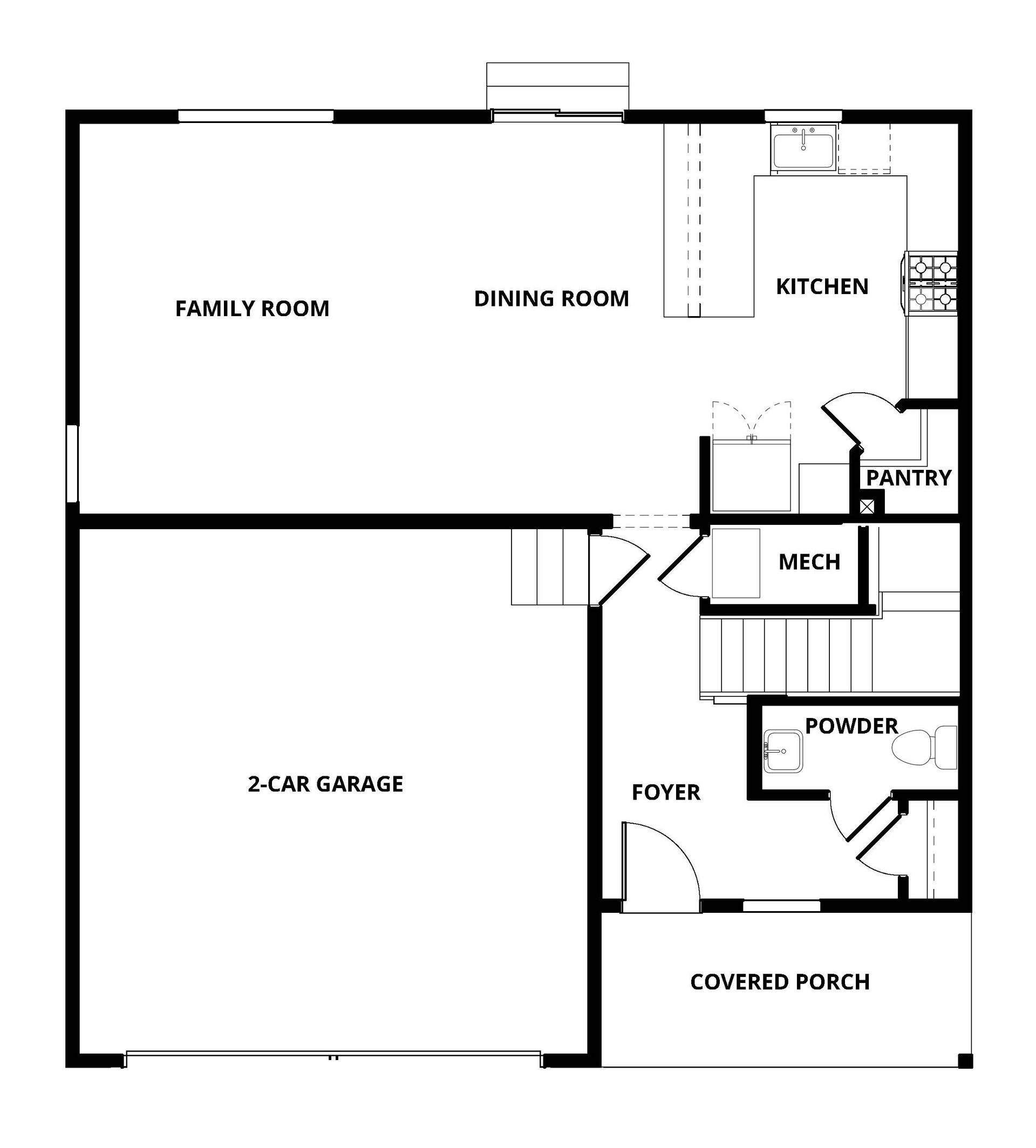 The first floor of the Sage has the chef ready kitchen and spacious family room.