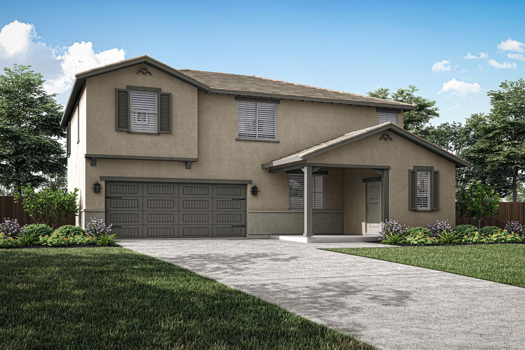 The Nelson is a beautiful two story home with stucco.