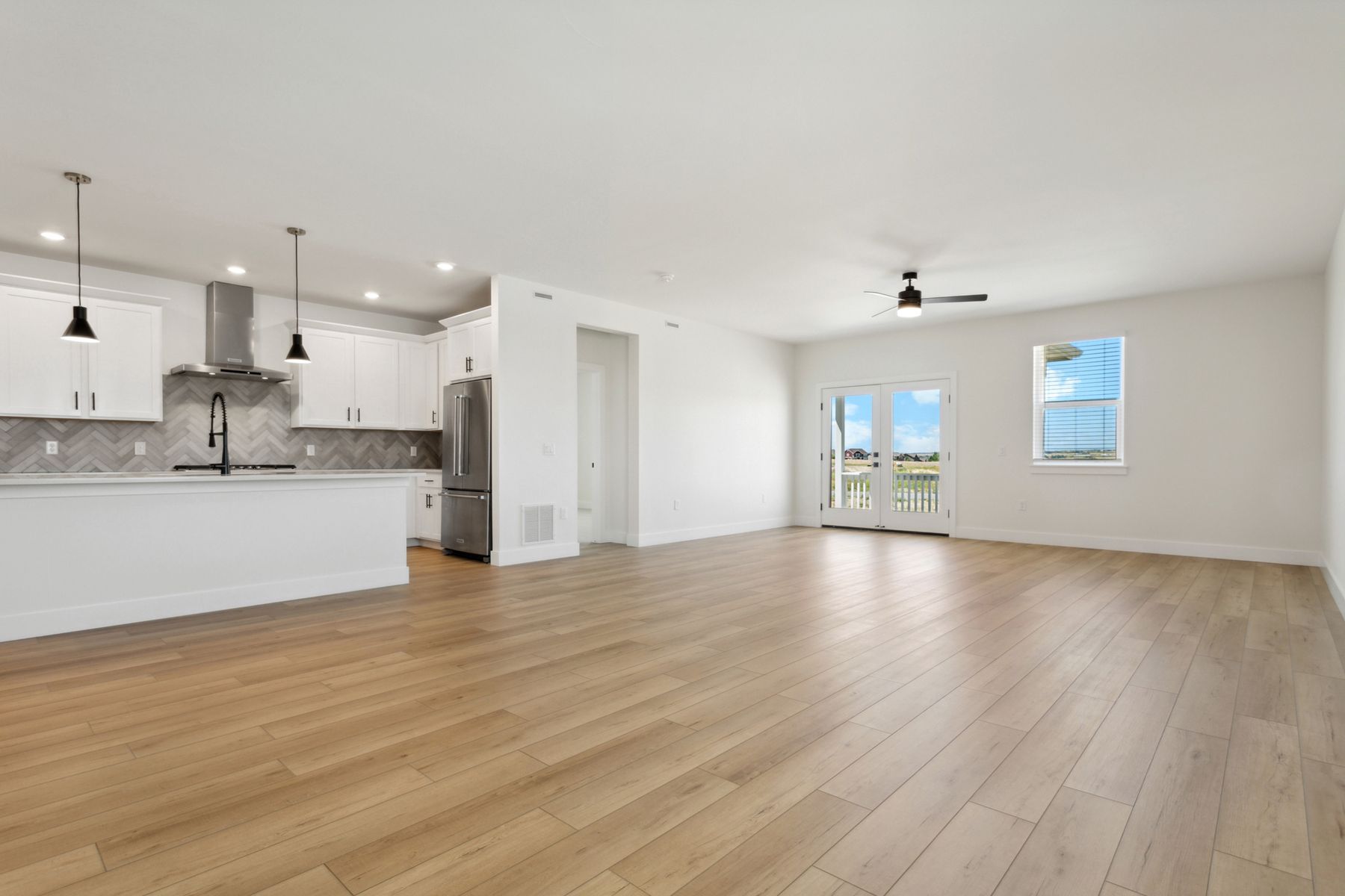 The wonderful open-concept layout connects the kitchen with the dining room and family room.