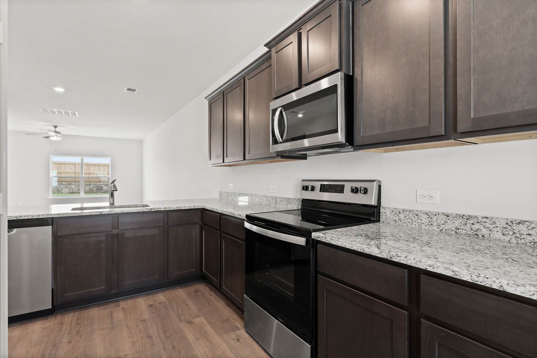 The kitchen of the Driftwood has energy-efficient appliances.