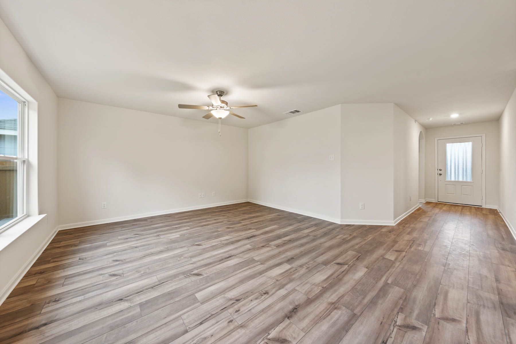 The foyer leads right into the living room in the Rio Grande.