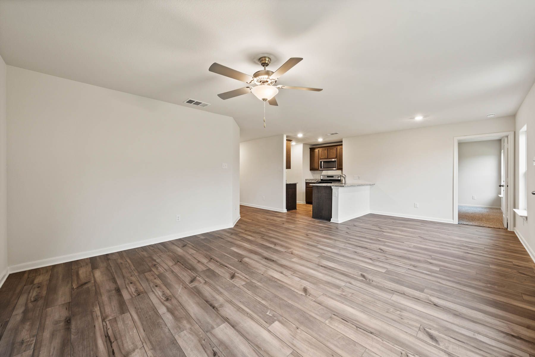 The open-concept layout of the Rio Grande is great for family living.
