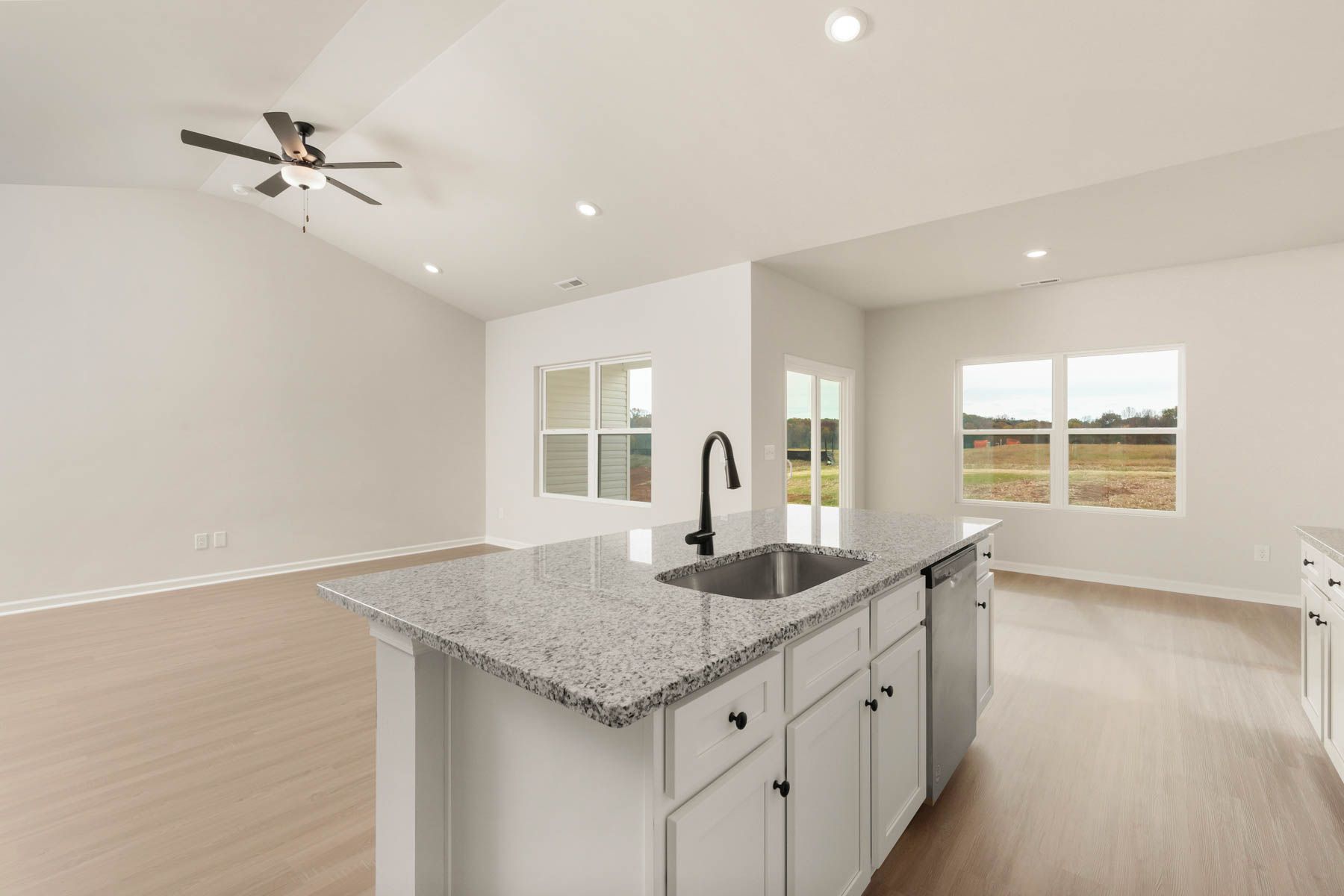 The island overlooks the dining room 