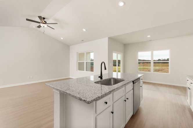 The island overlooks the dining room