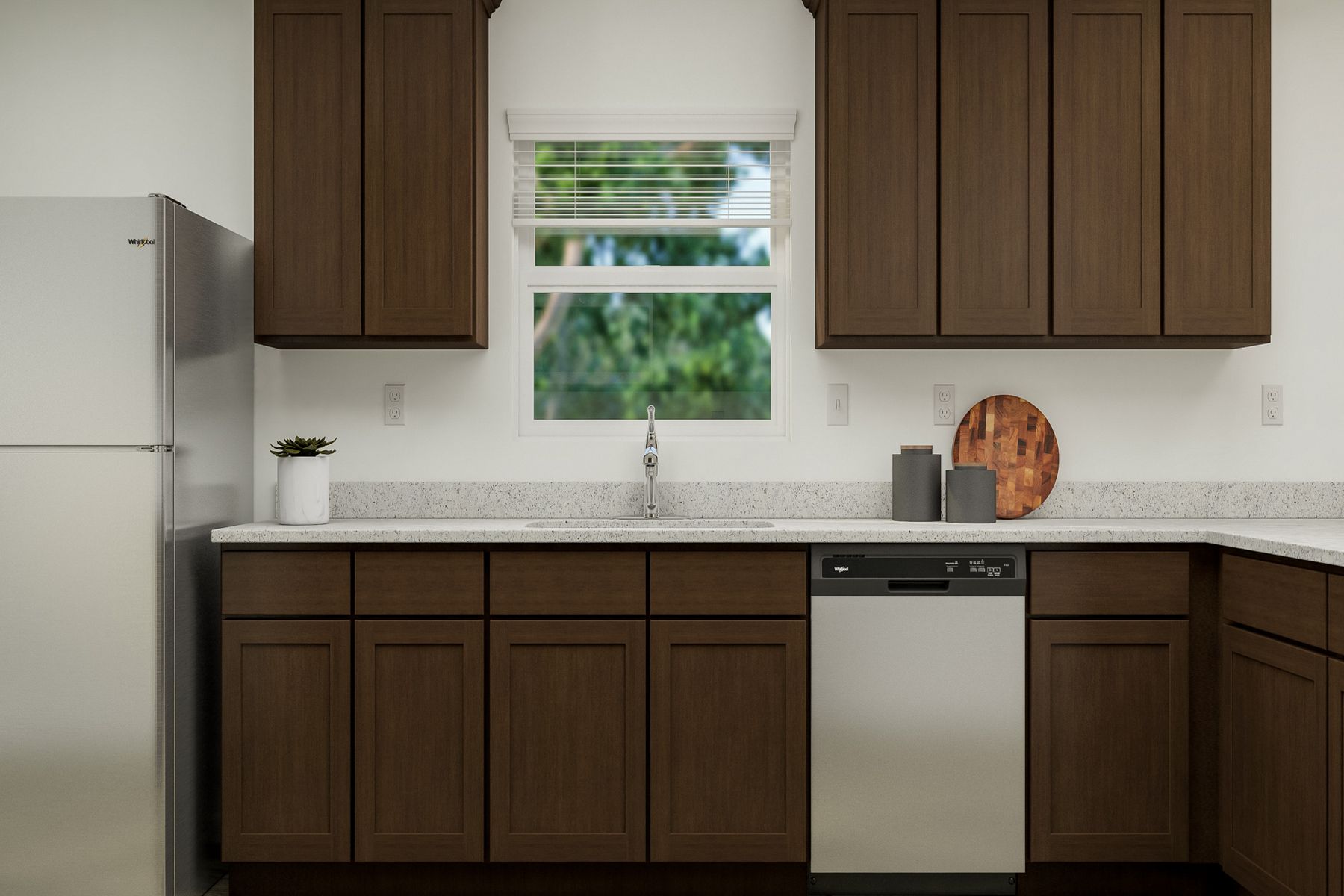 The beautiful kitchen has wonderful upgrades like granite countertops.