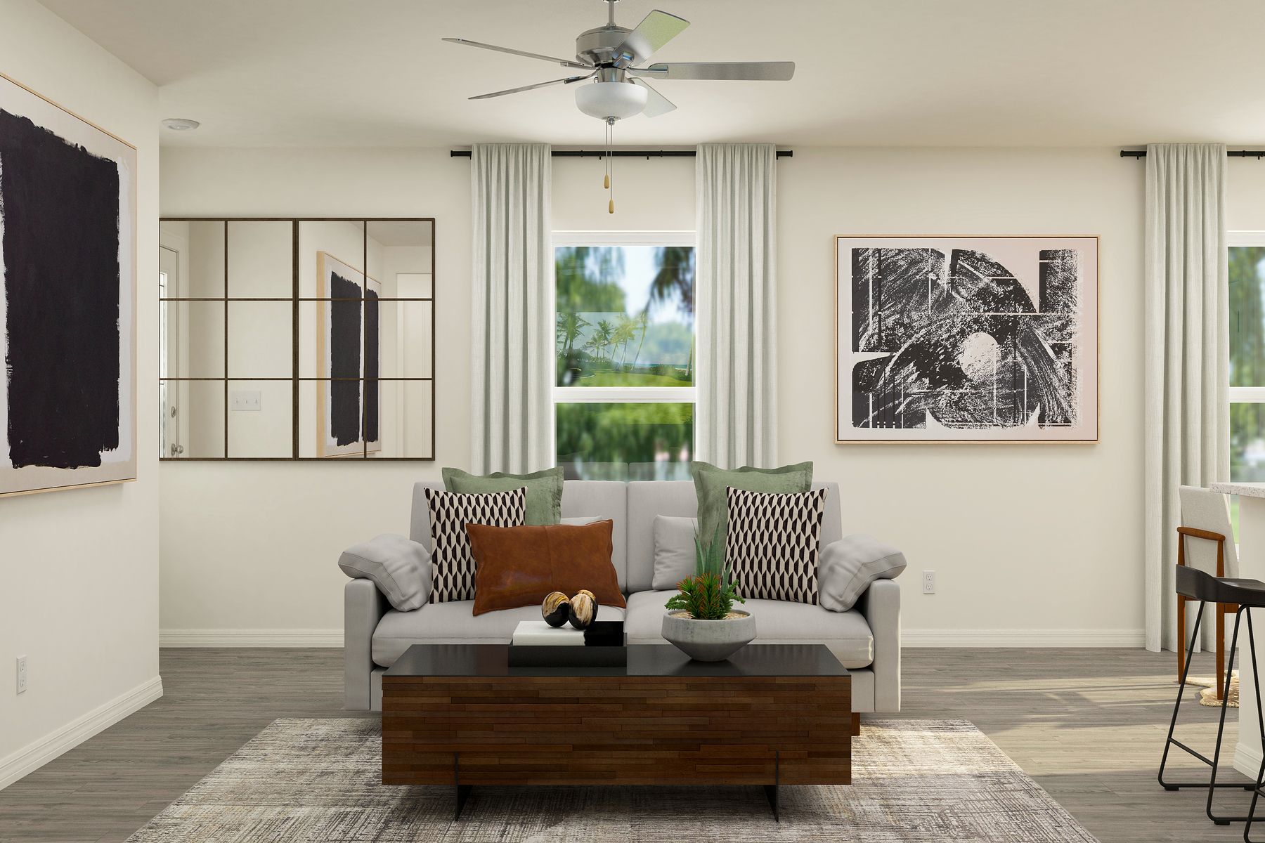 The opening family room has plenty of space for furniture. 