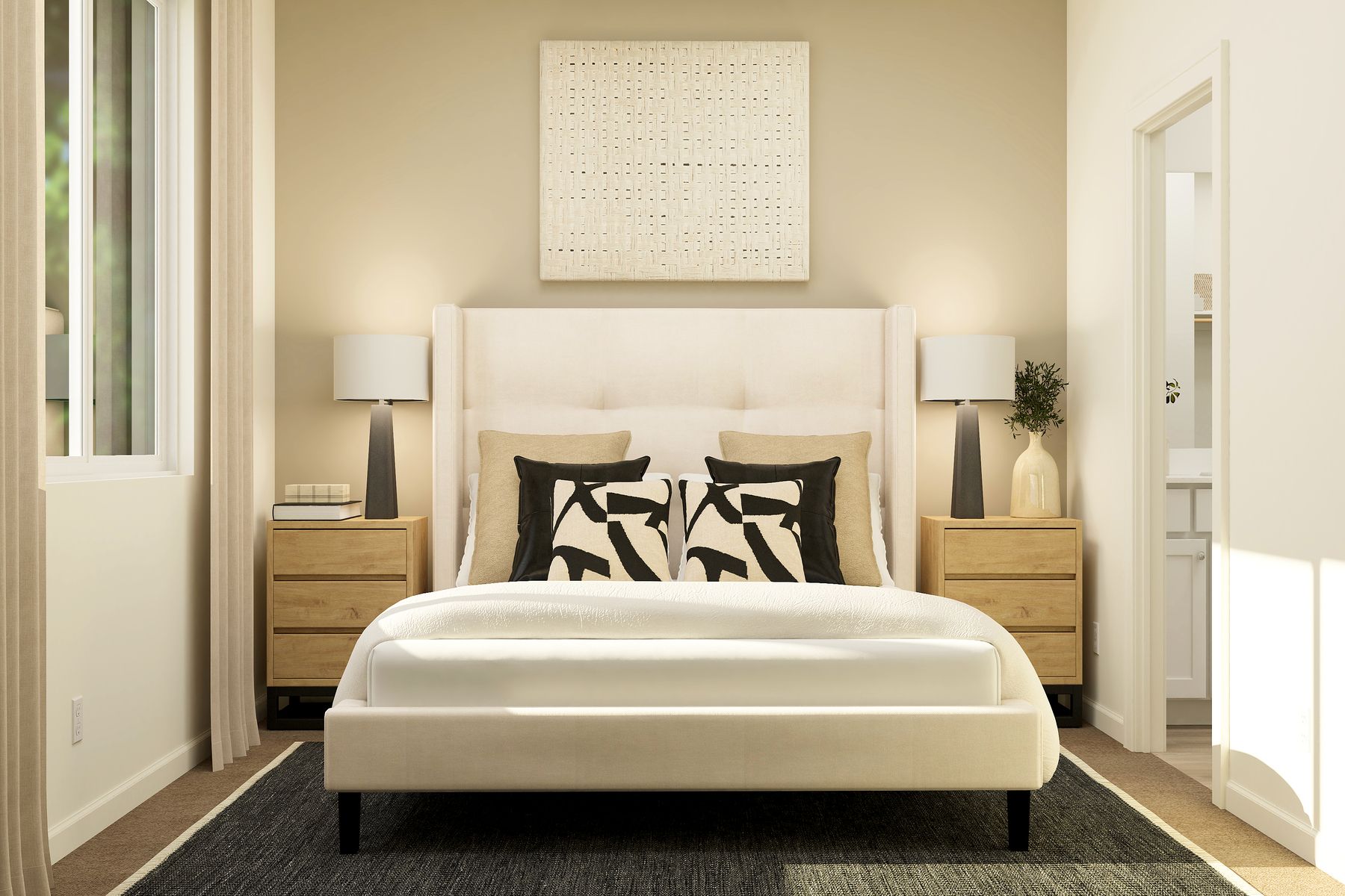 The primary bedroom has a wonderful window that lets in great, natural light.