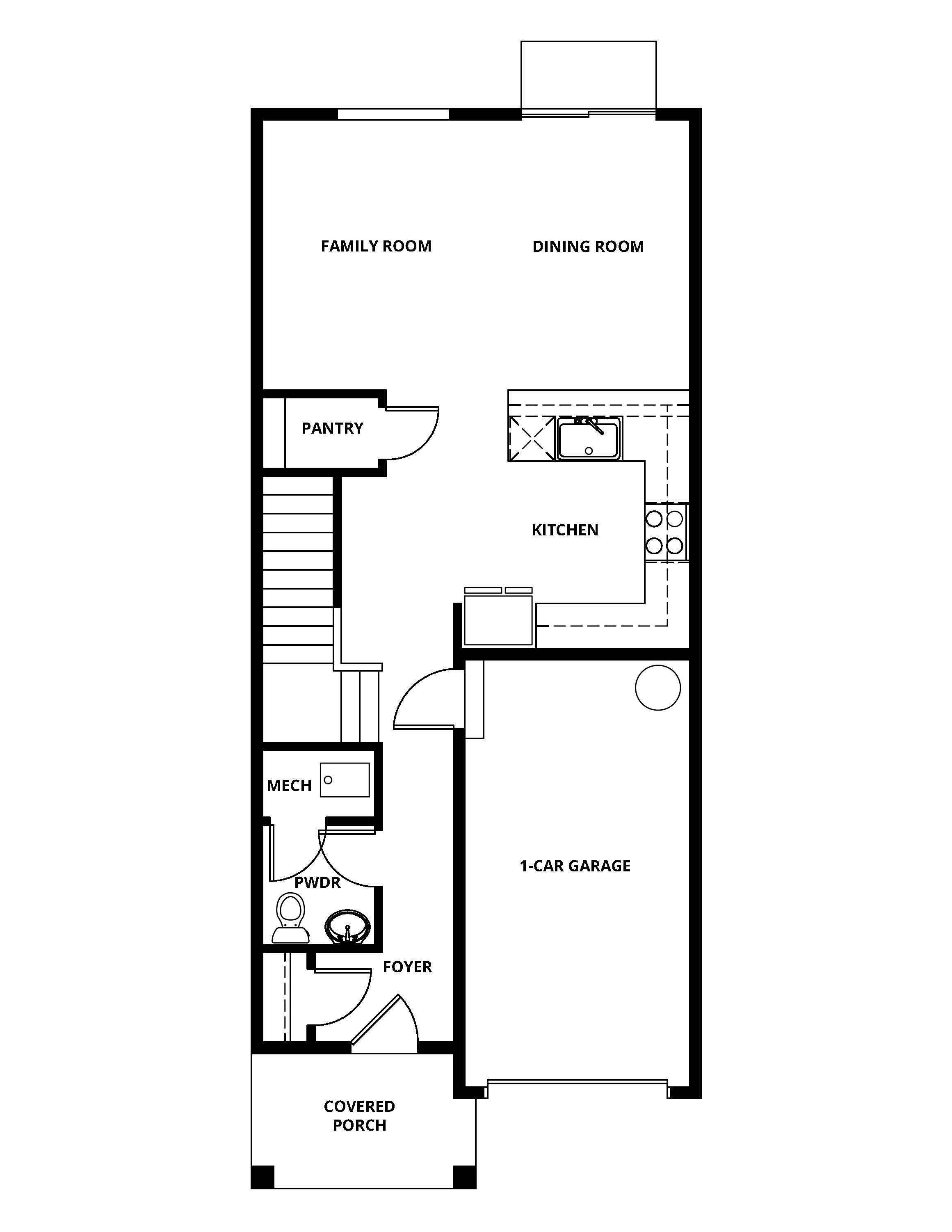 The first floor of the Herring has the chef ready kitchen and spacious family room. 