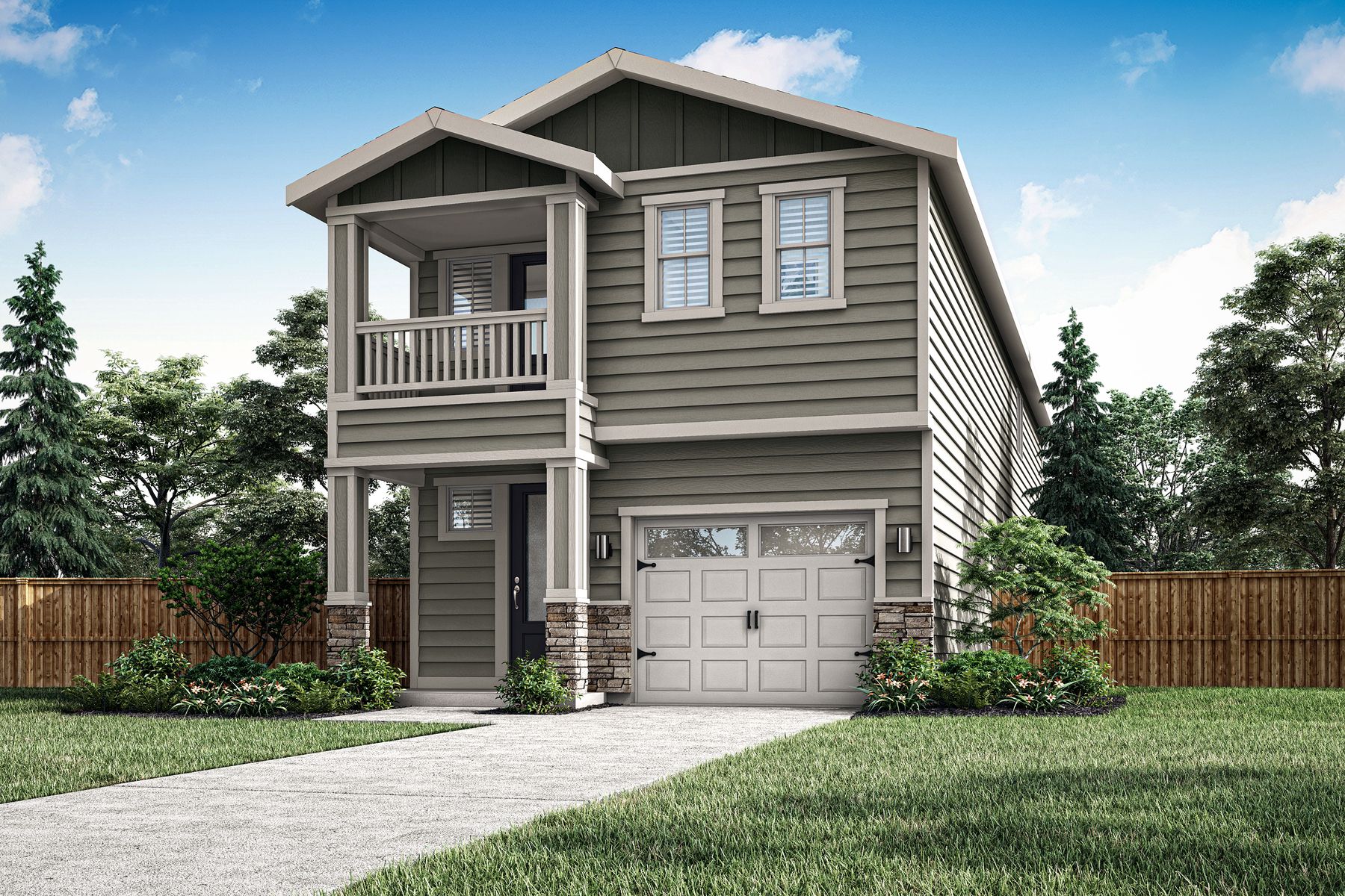 The Sturgeon is a beautiful two story home with siding and stone.