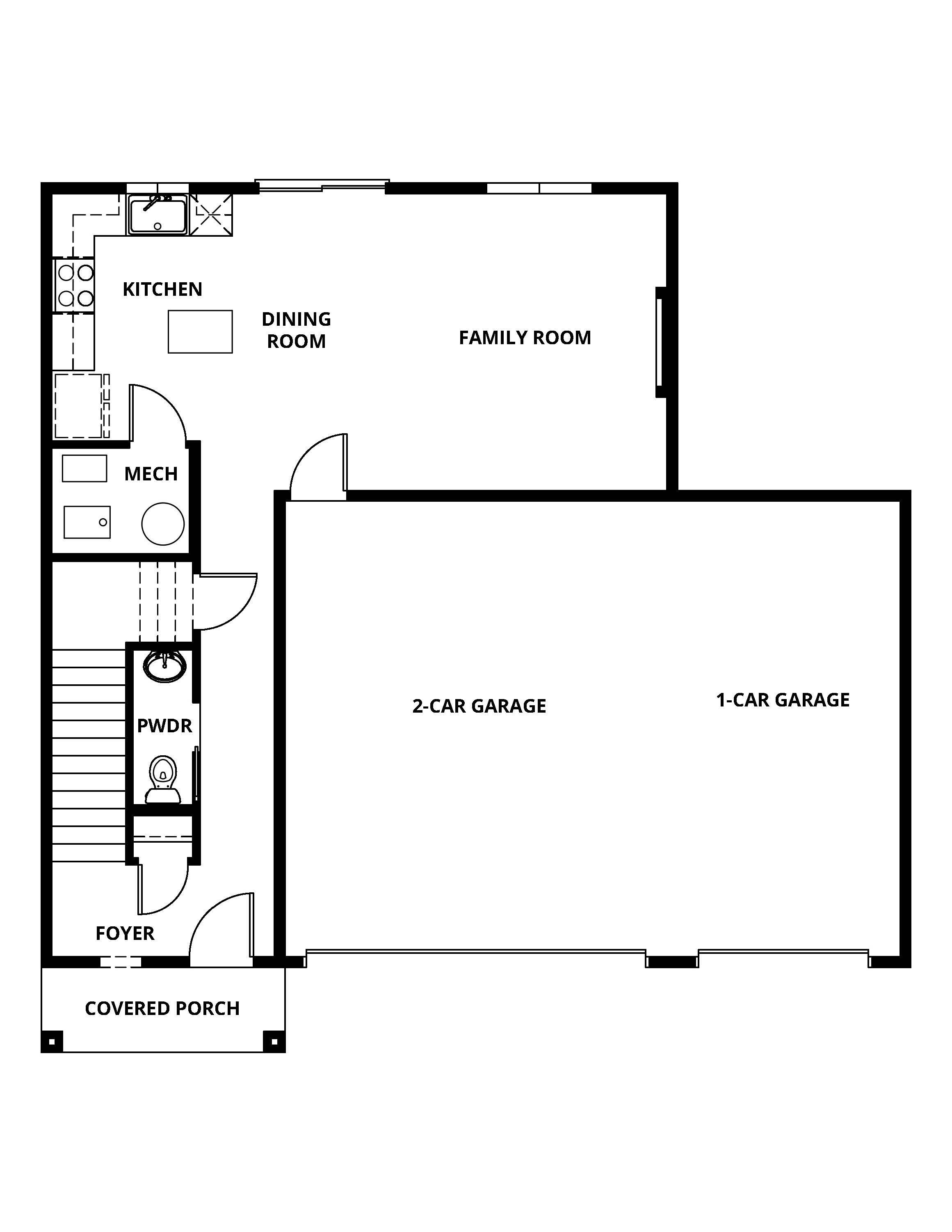 The first floor of the Granite has a chef ready kitchen and spacious family room.