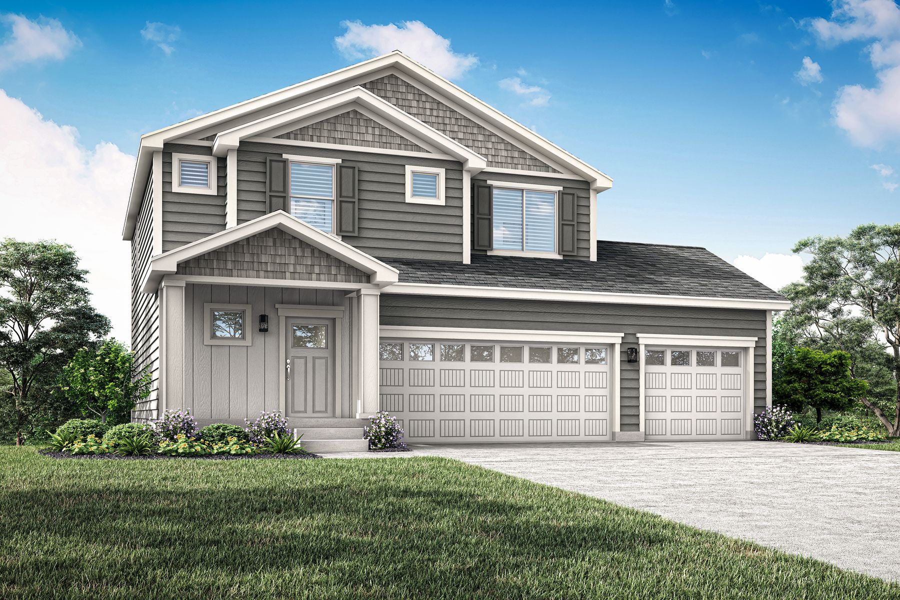 The Granite is a beautiful two story home with siding.