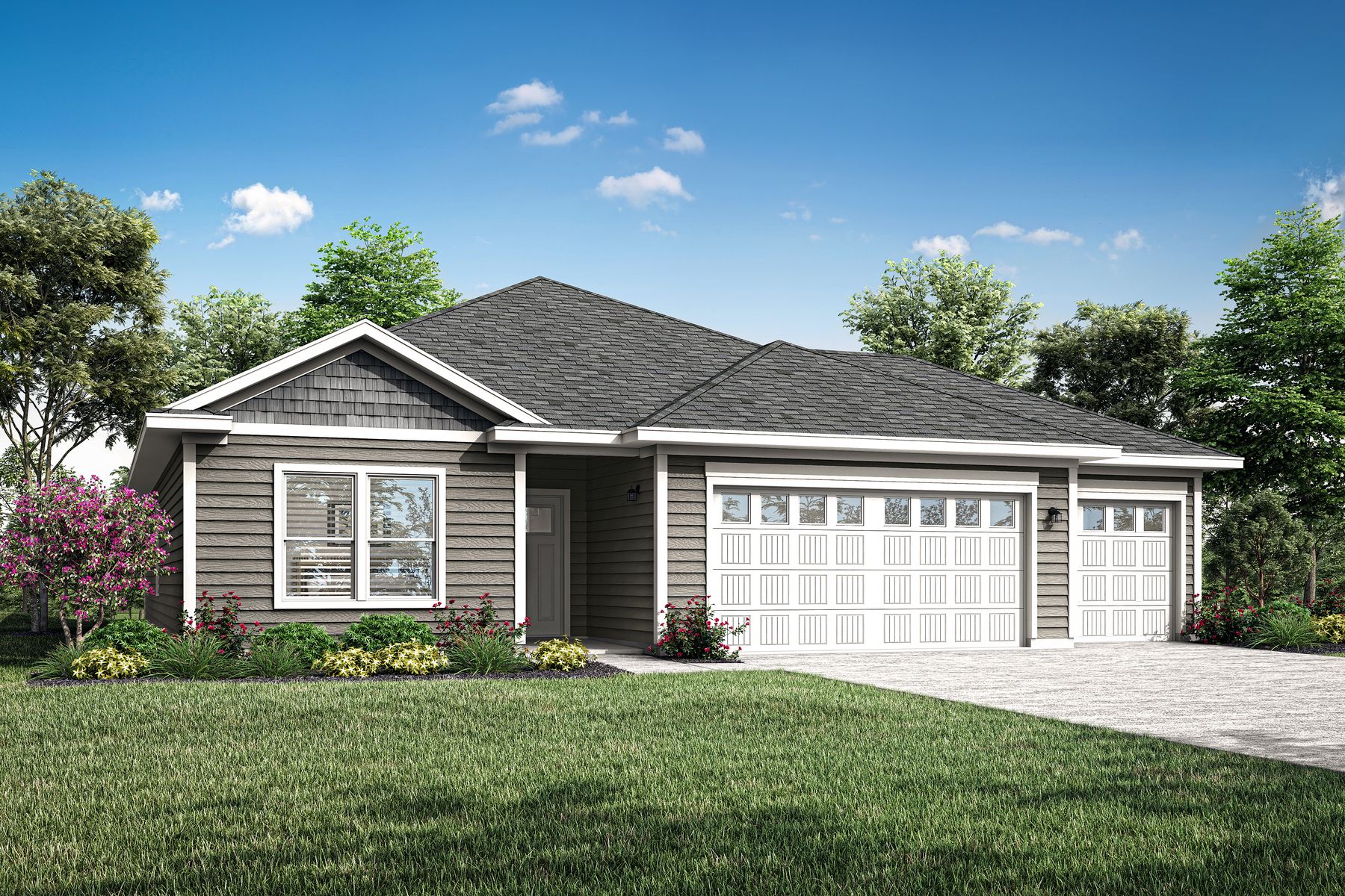 The Harris is a beautiful single story home with siding.