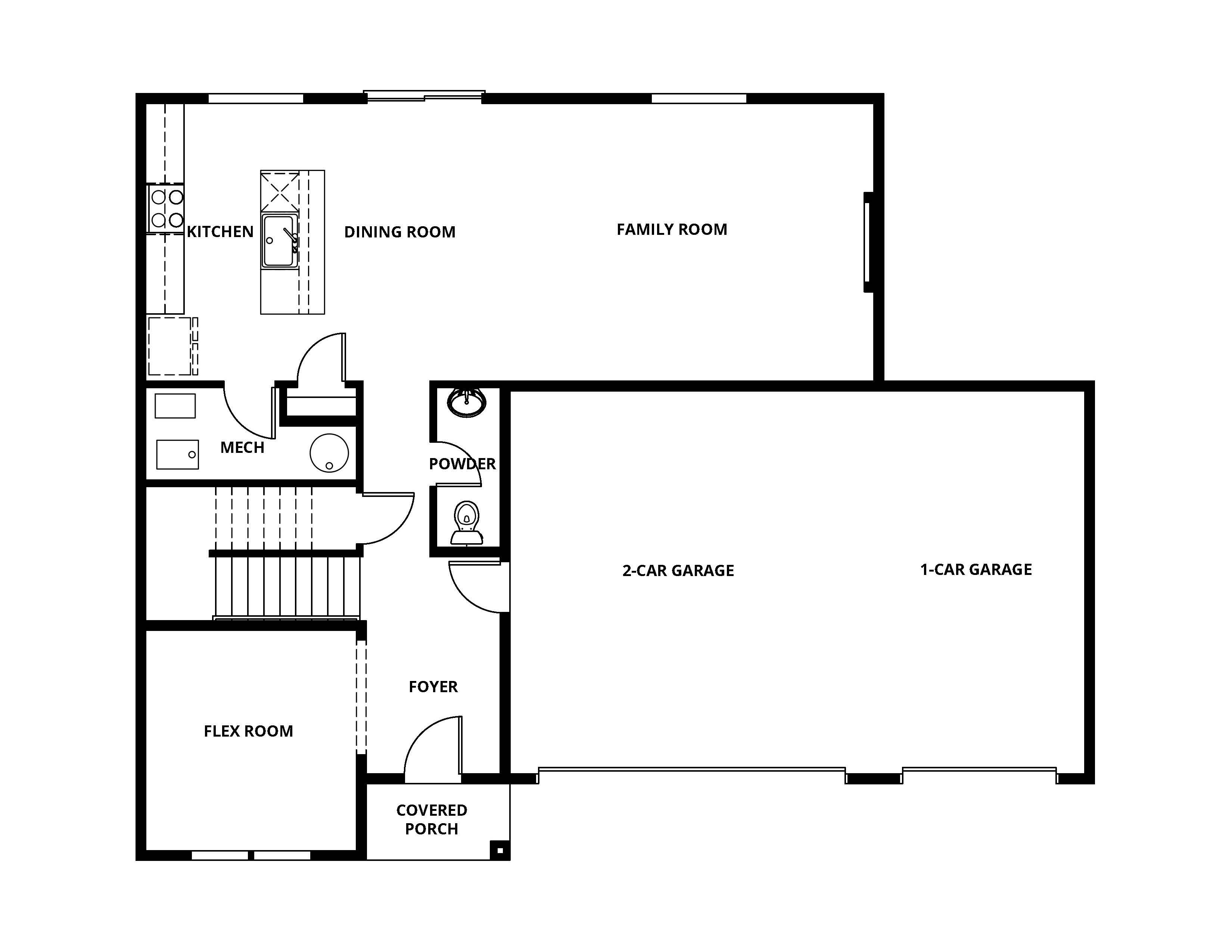 The first floor of the Perkins has the chef ready kitchen and spacious family room.