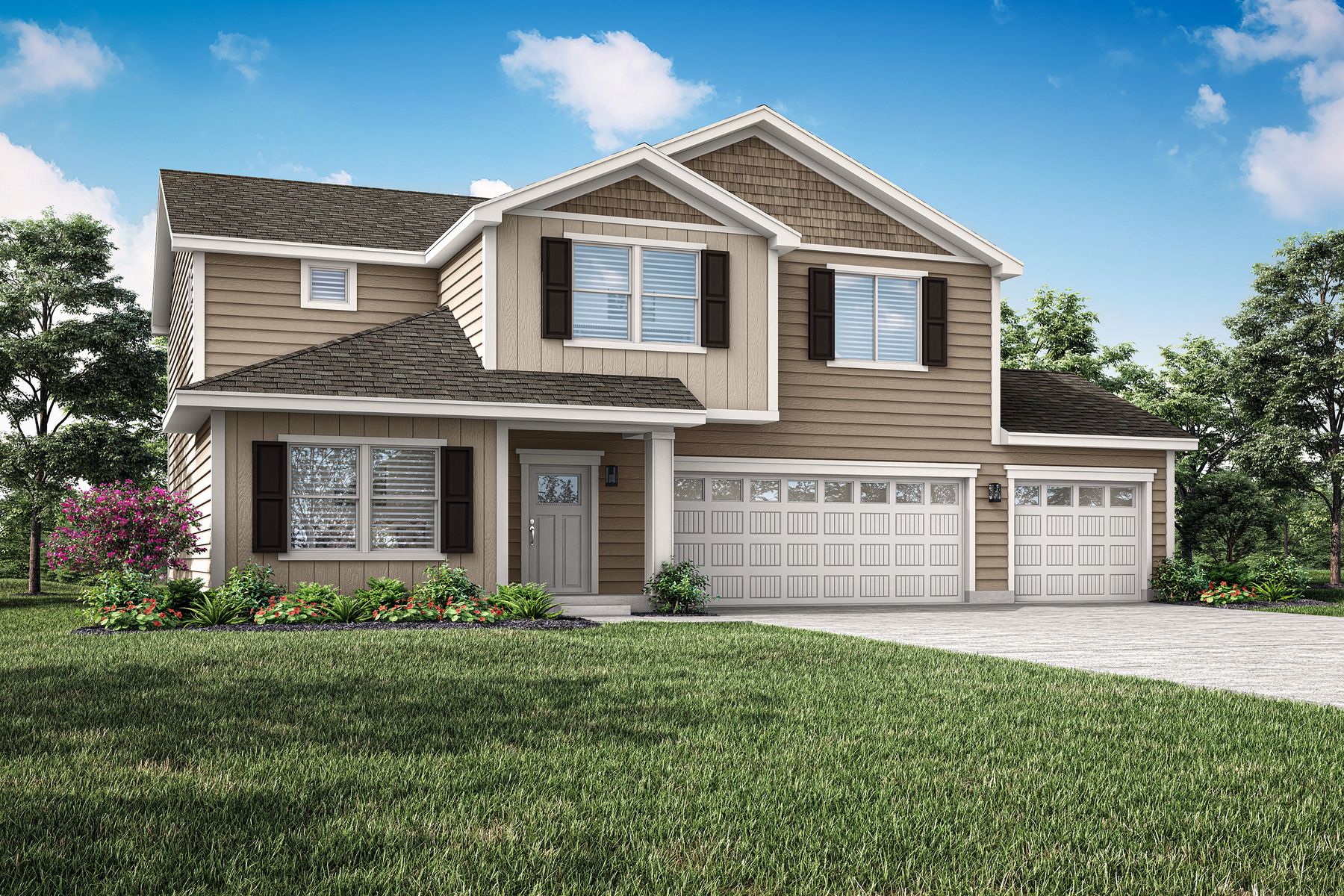 The Perkins is a beautiful two story home with siding.