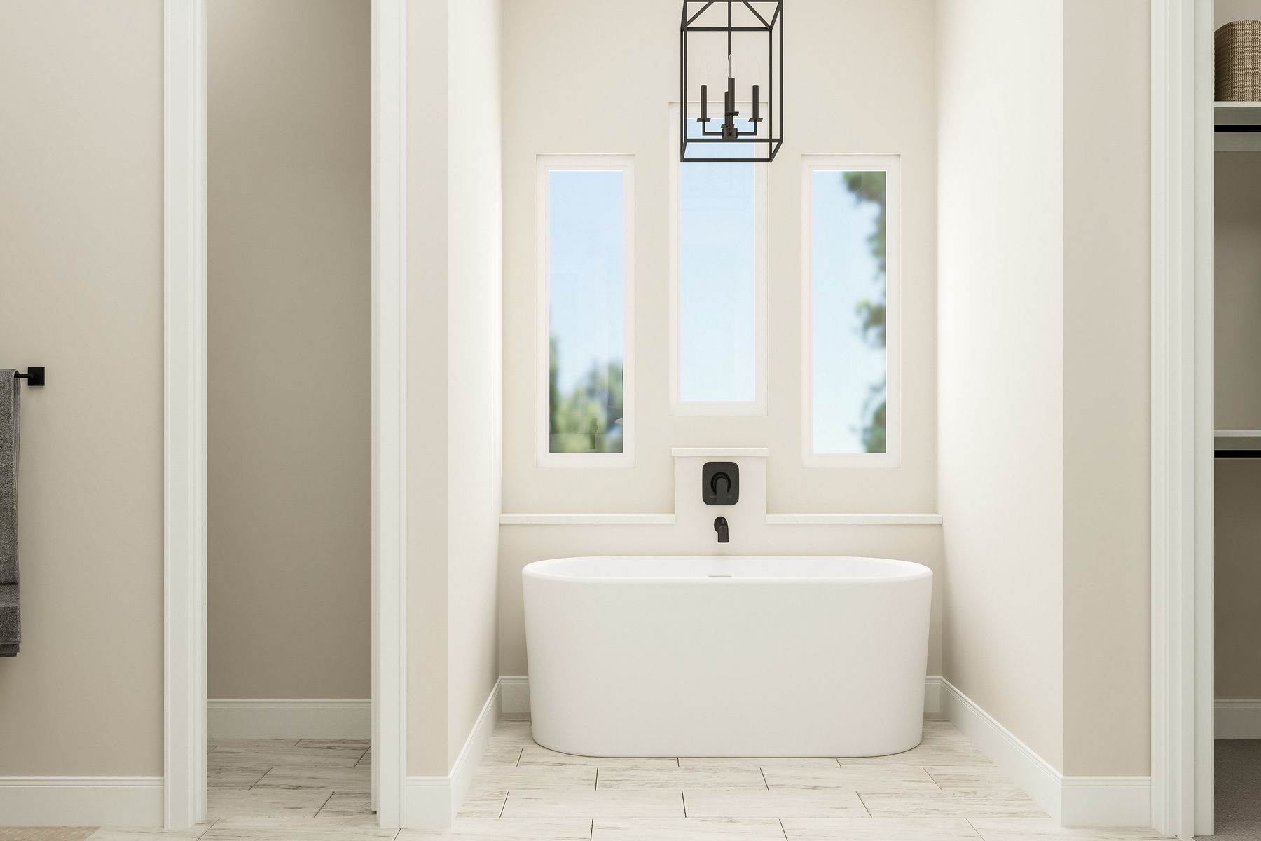 The master bathroom has a large soaker tub.