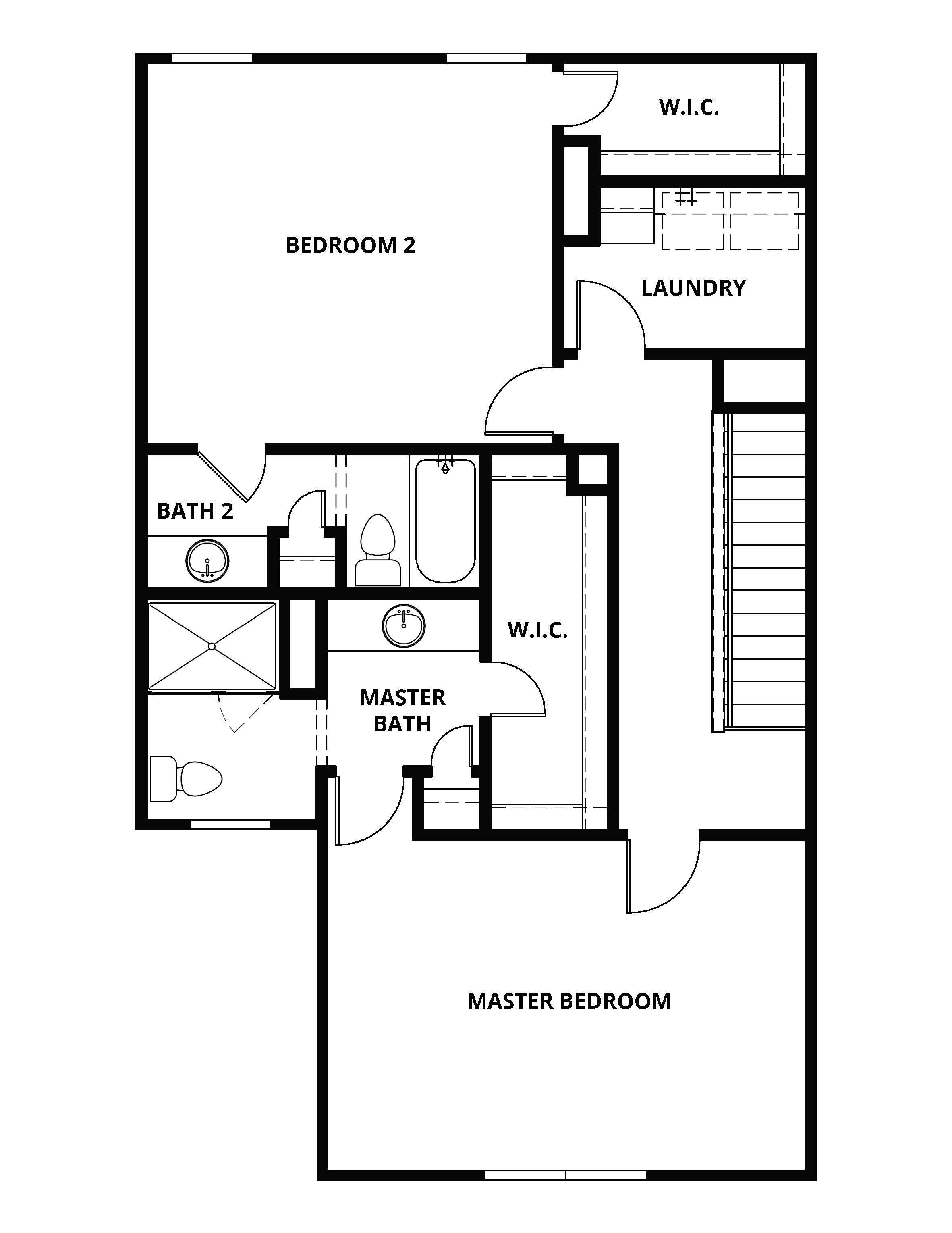 The second floor of the Addison has two bedrooms and two full bathrooms.