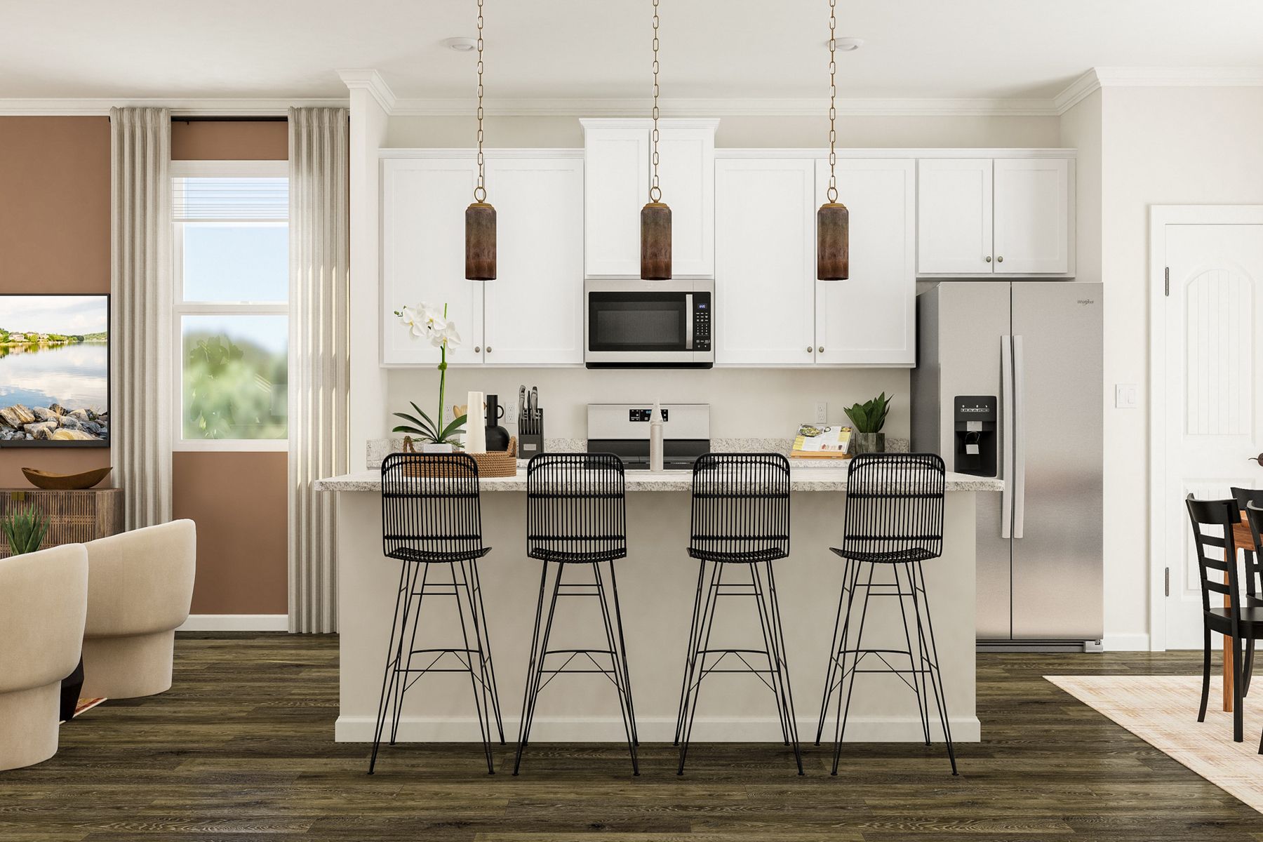 The kitchen comes with brand-new stainless steel appliances