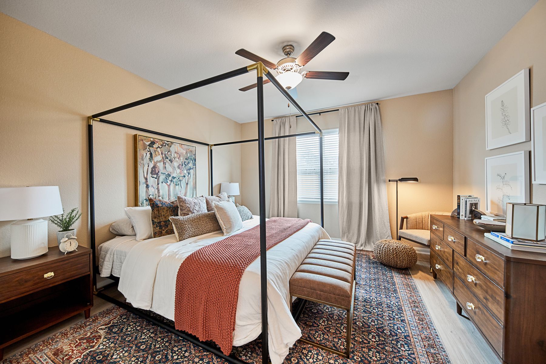 Decorated bedroom with natural light