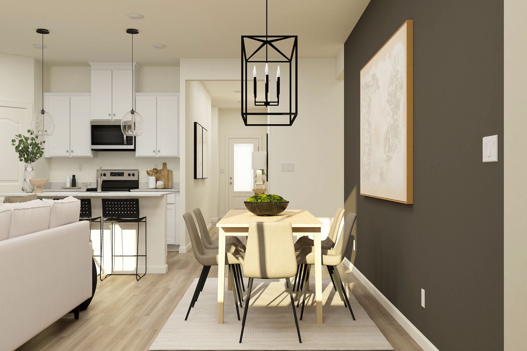 The dining room is off of the kitchen.