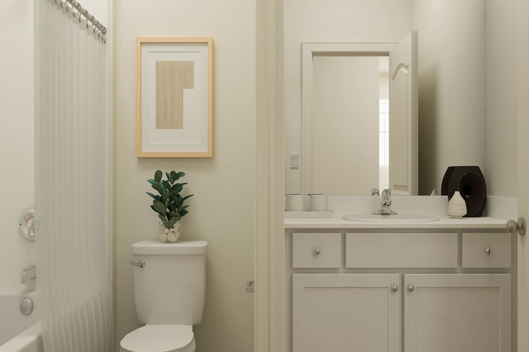 The secondary bathroom has the tub/shower combo.