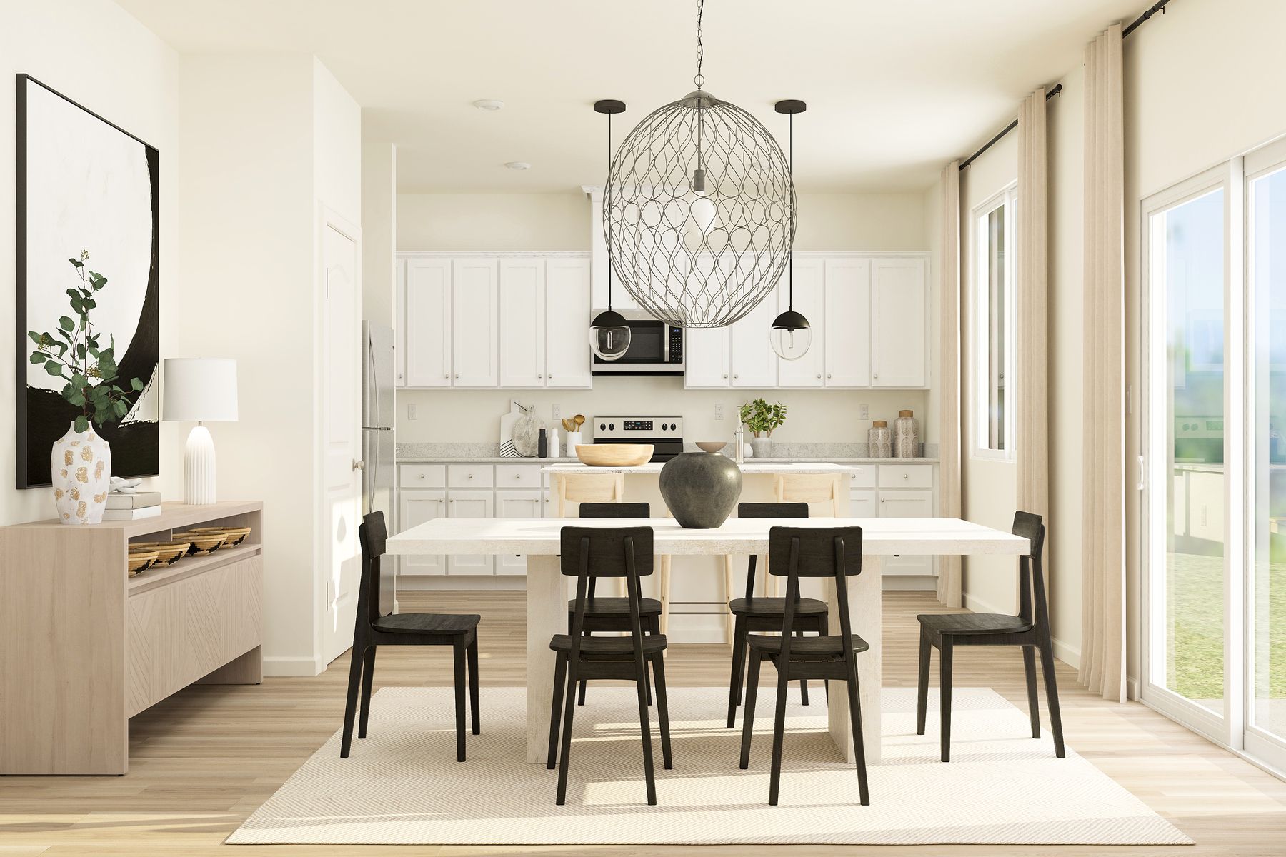 The dining room is off of the kitchen.