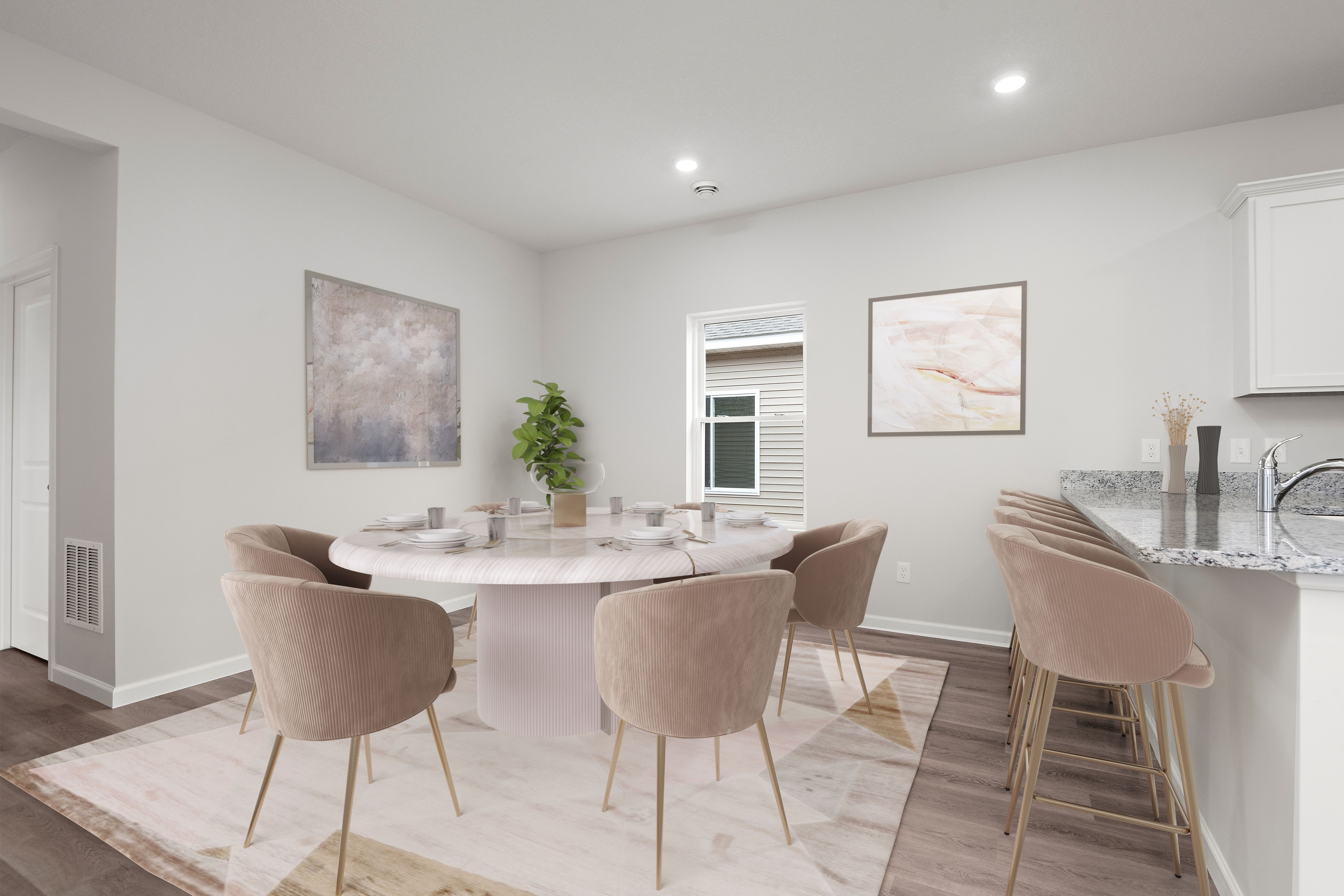 The dining room is off of the family room and kitchen.