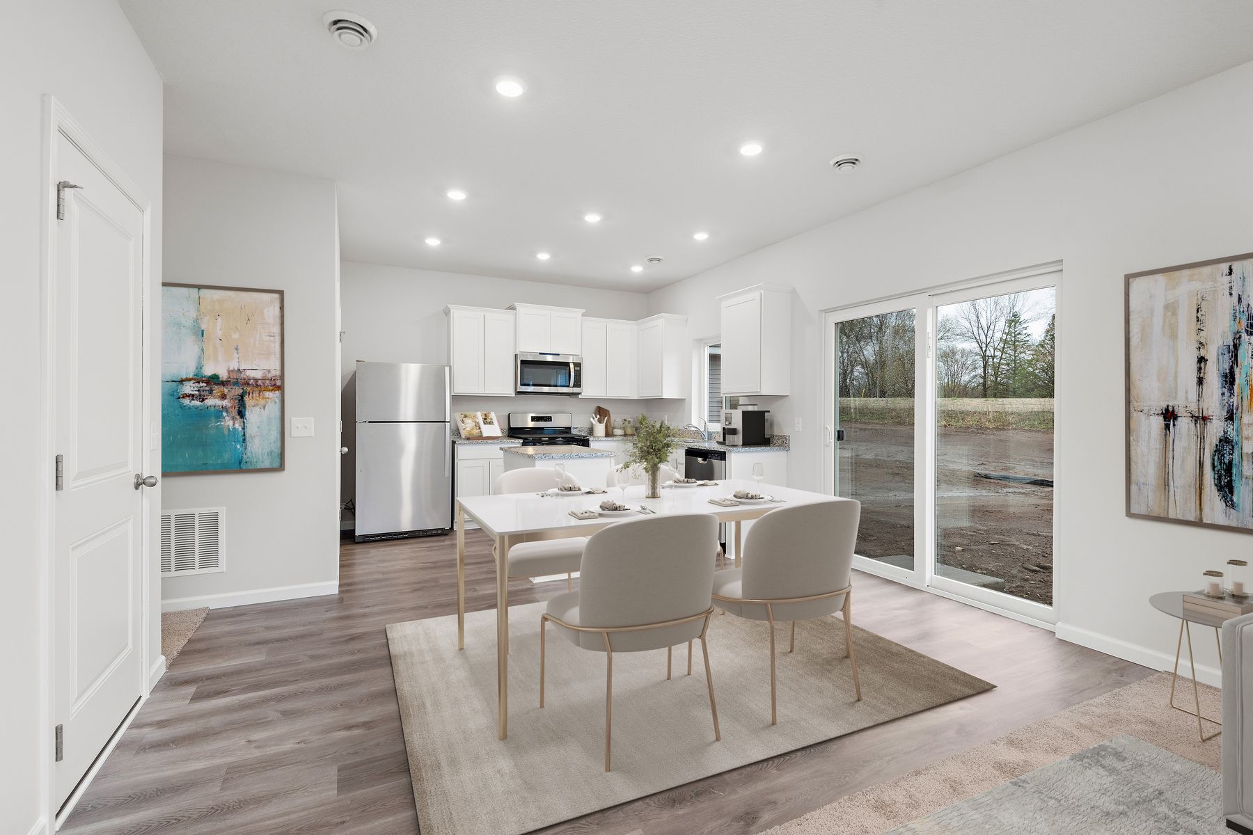 The dining room is open to the kitchen and family room.