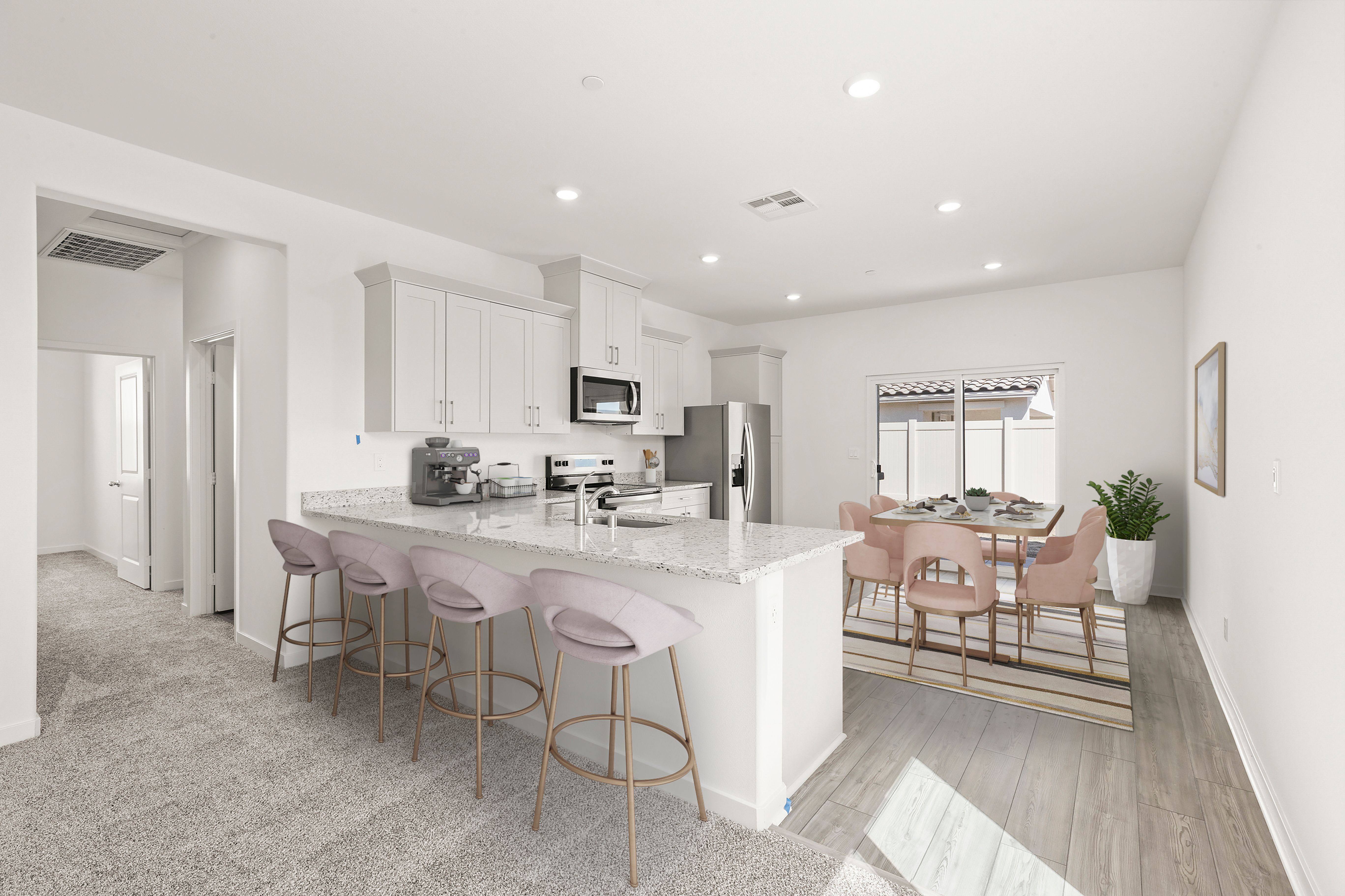 The kitchen appliances come included in this home.
