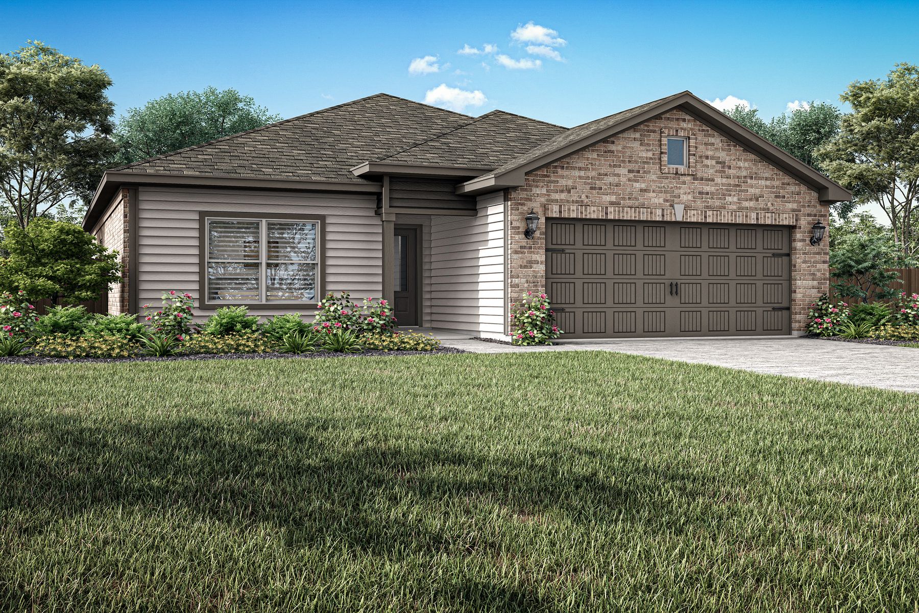 The Amelia has a beautiful siding exterior with brick accents.