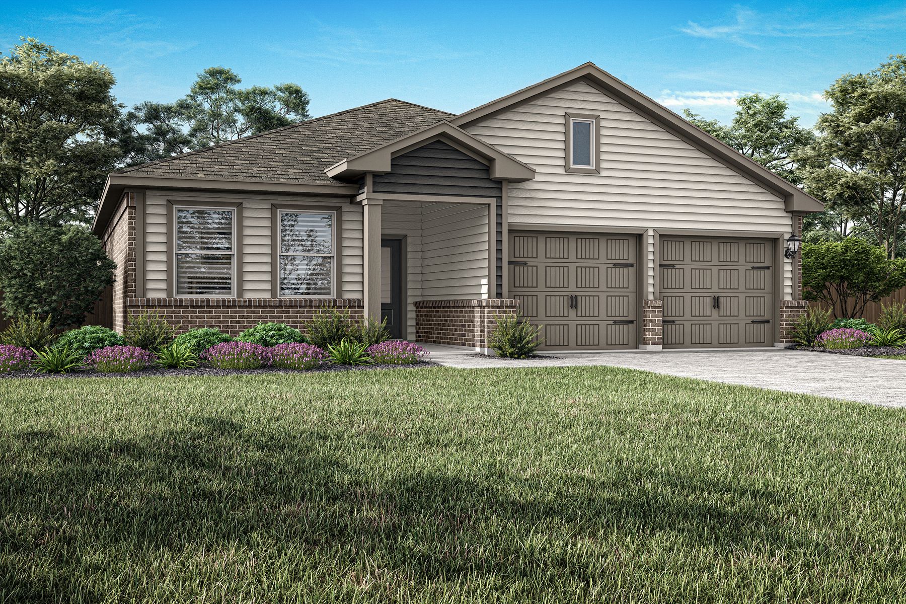The Carson has a gorgeous siding exterior with brick detailing.
