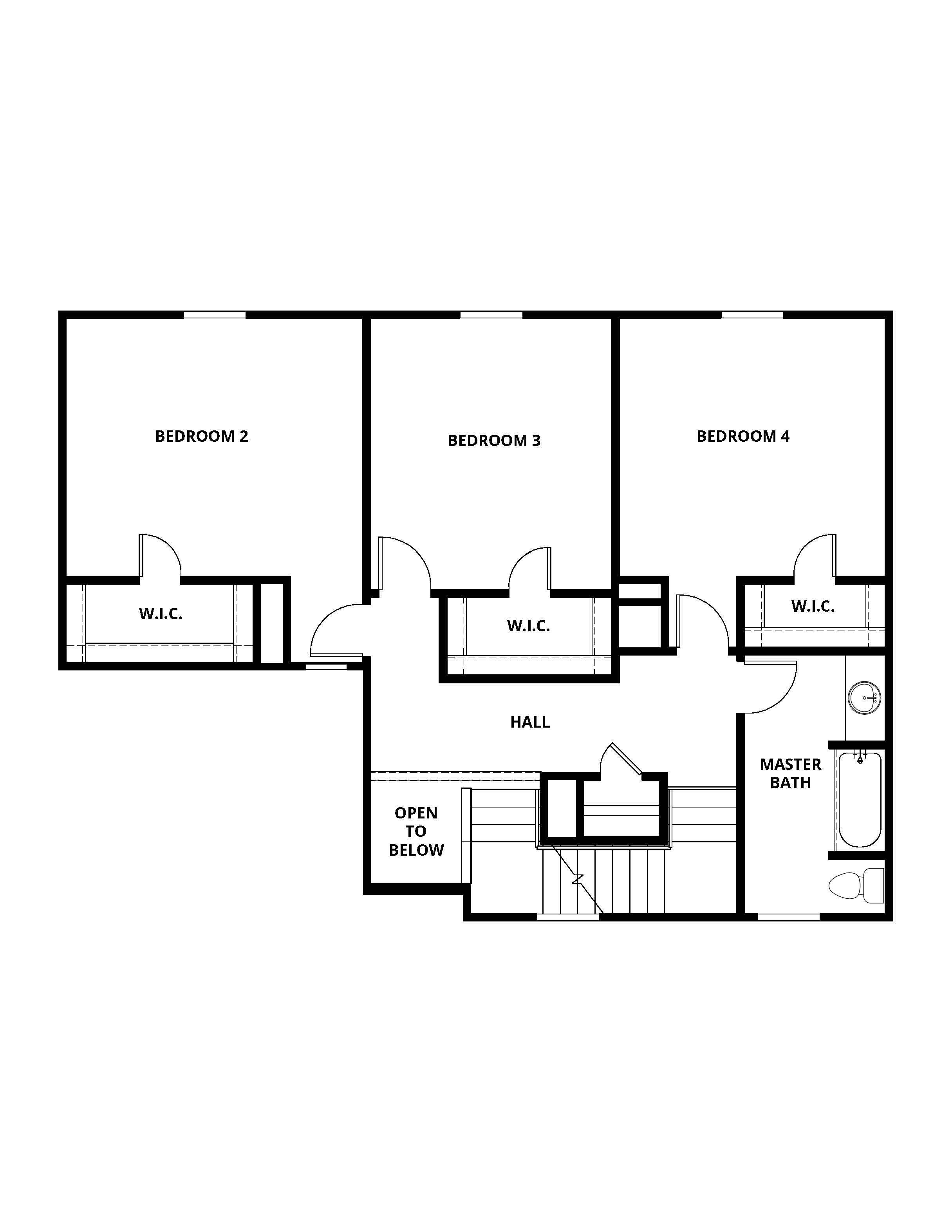 The second floor of the Gideon has three bedrooms and a full bathroom.