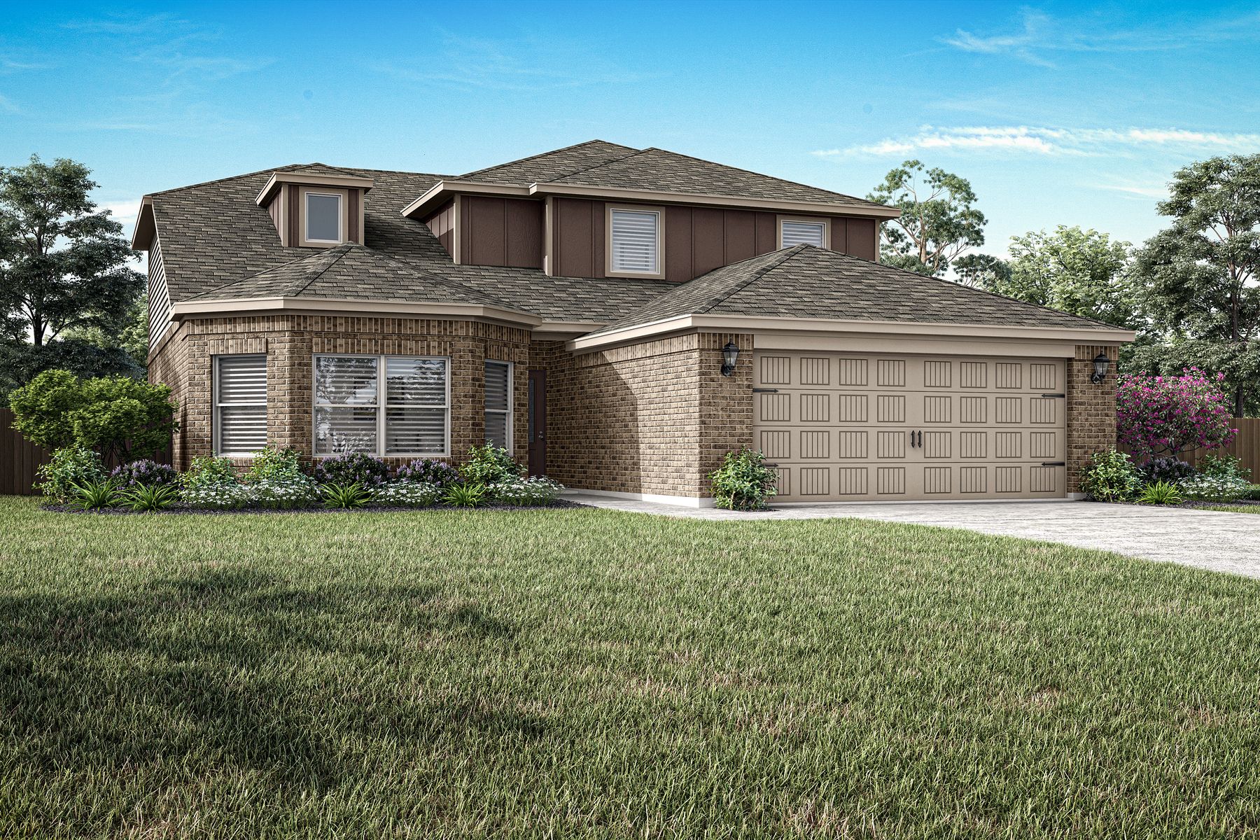 The two-story Gideon floor plan has a brick exterior.