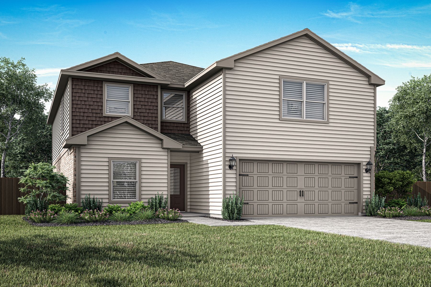 The Sterling is a two-story floor plan with a brick and siding exterior.