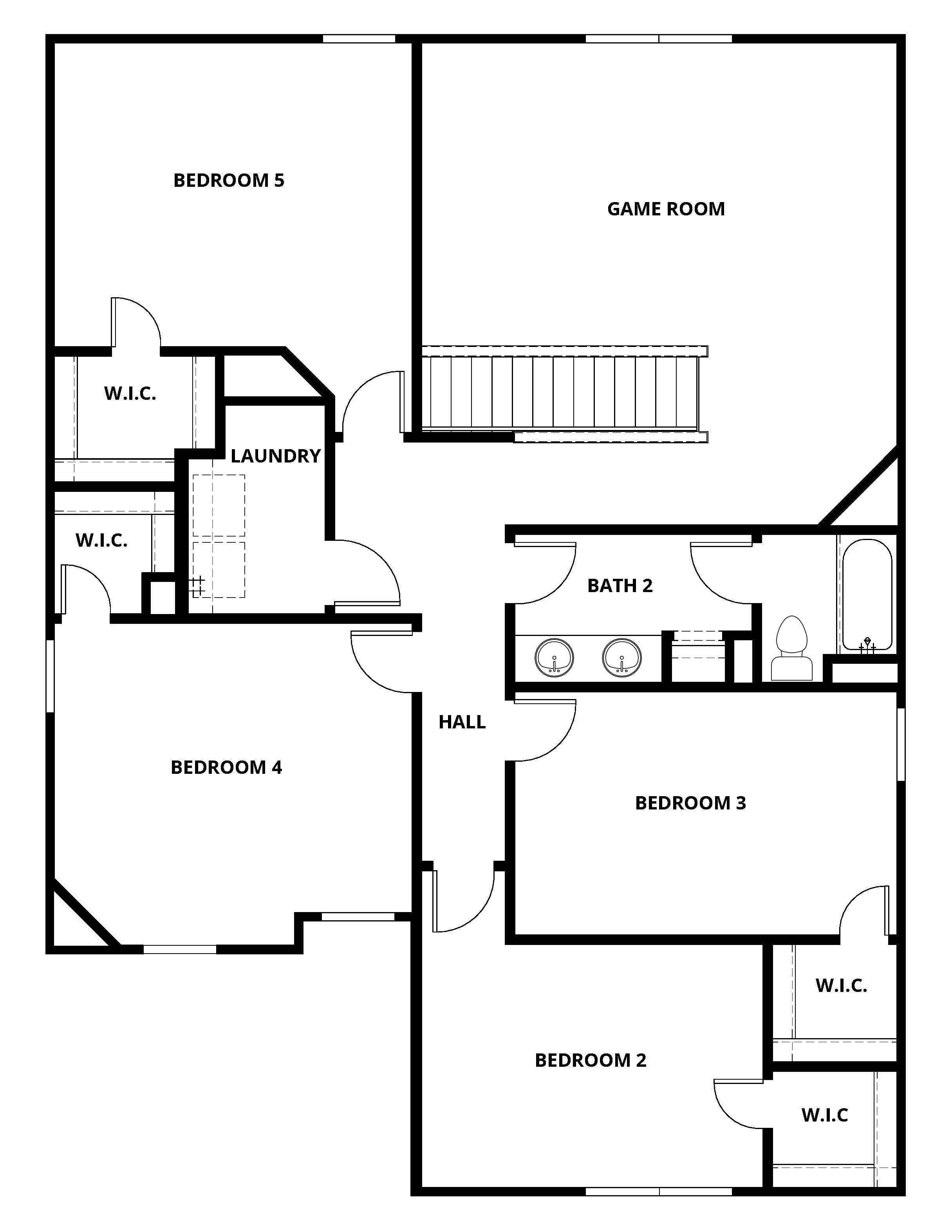 The second floor of the Sterling has secondary bedrooms, a secondary bathroom and a gameroom loft.