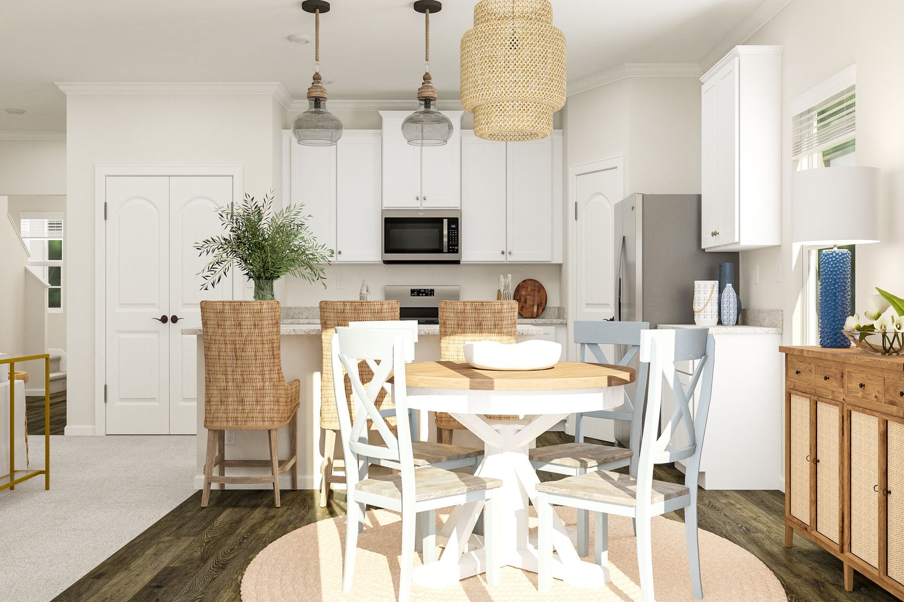 The living area has an open-concept layout