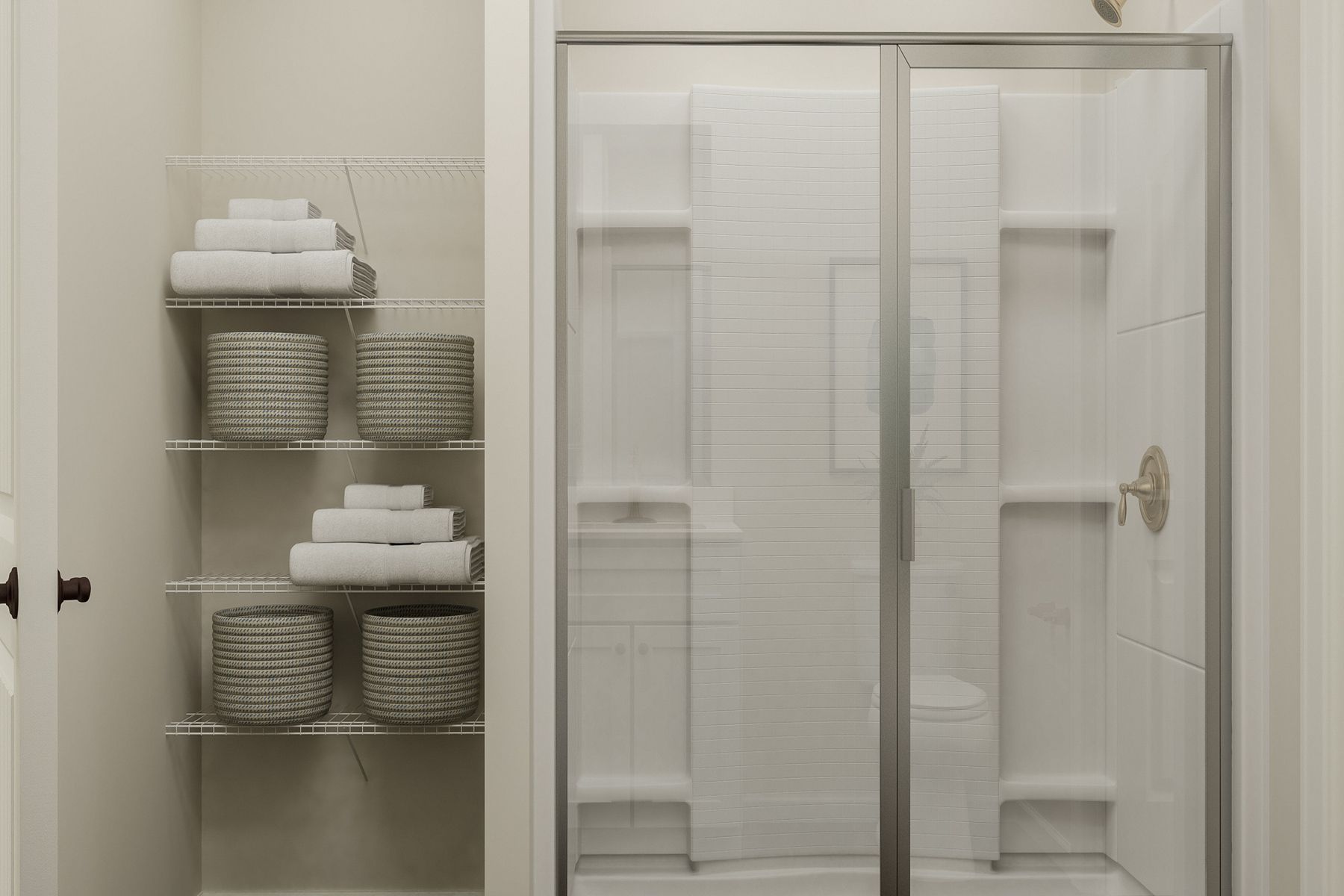 Master bathroom has a glass-enclosed shower