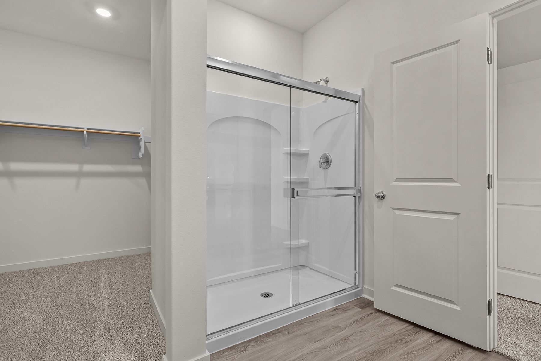 The master bathroom also has a step in shower. 