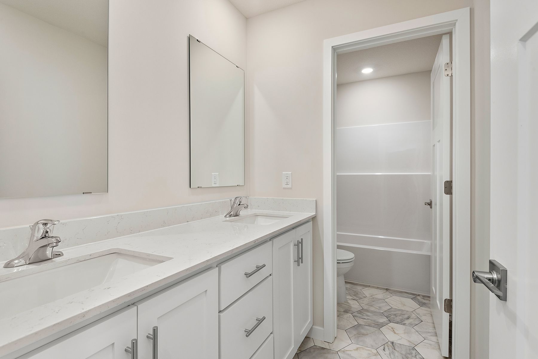 The secondary bathroom has the tub/shower combo.