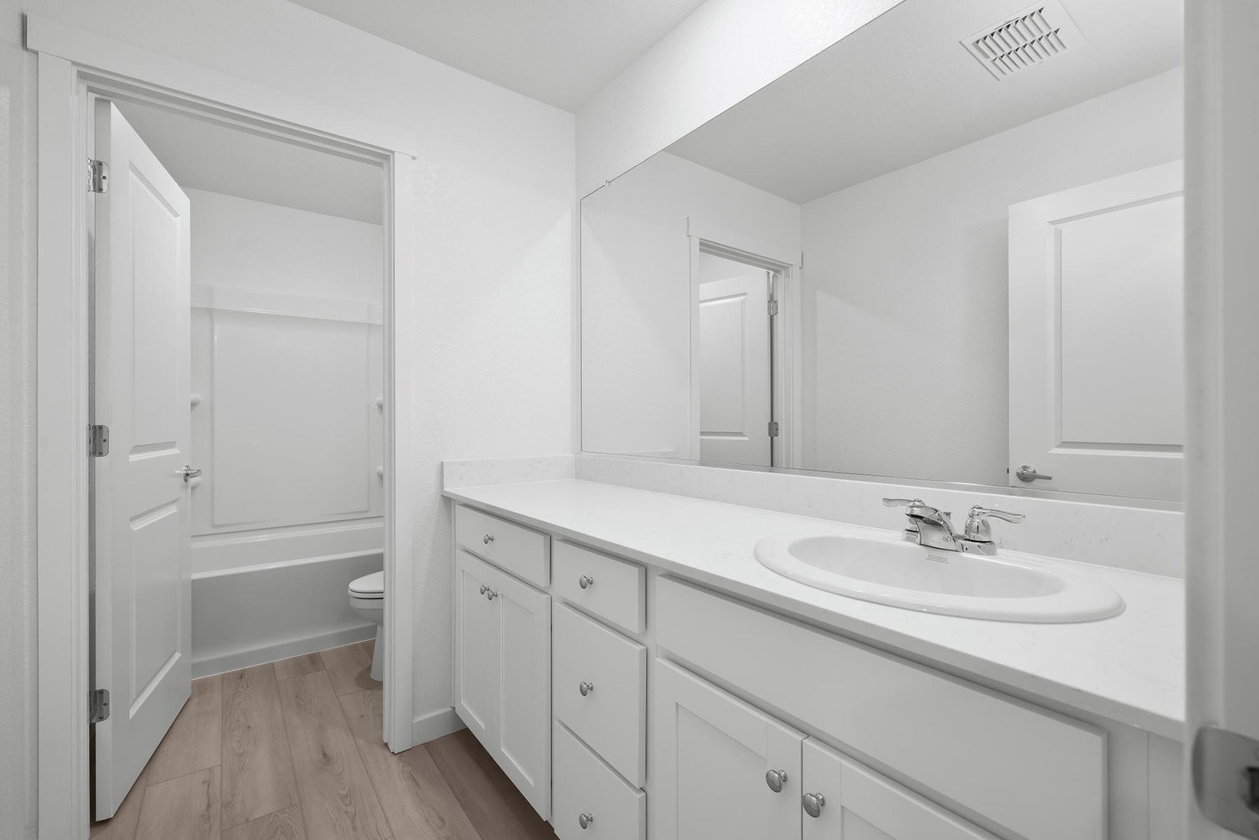 The secondary bathroom has the tub/shower combo.