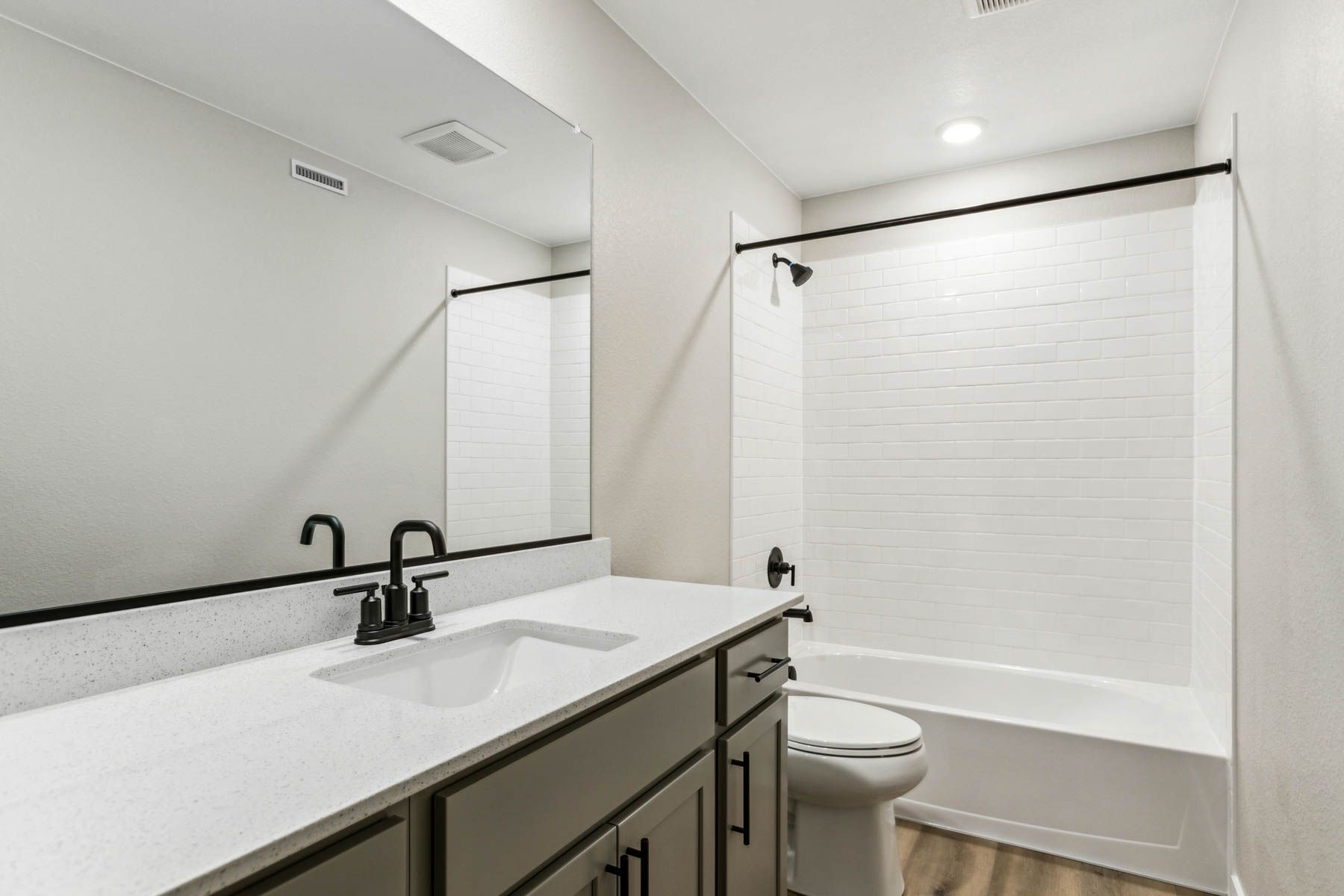 The secondary bathroom has the tub/shower combo.