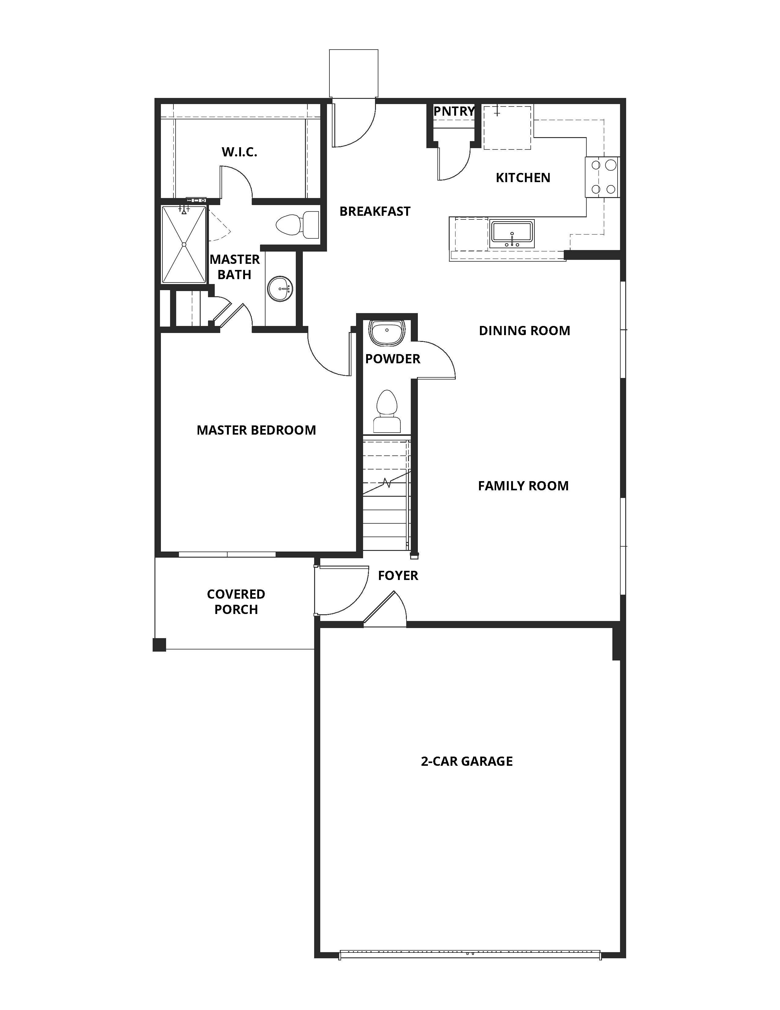The first floor of the Primrose has open living spaces.